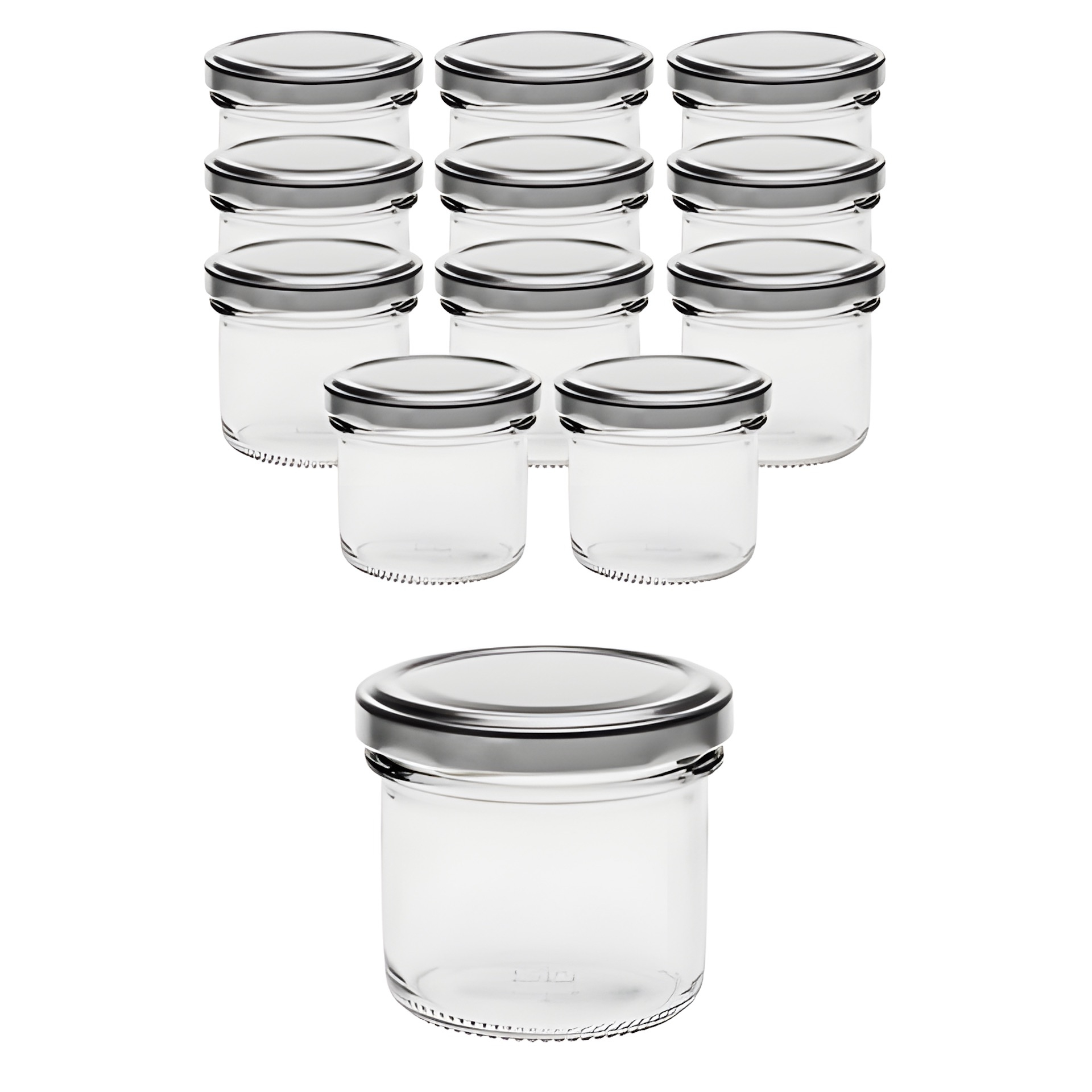 12er Set Sturzglas 125 ml mit Deckel silber