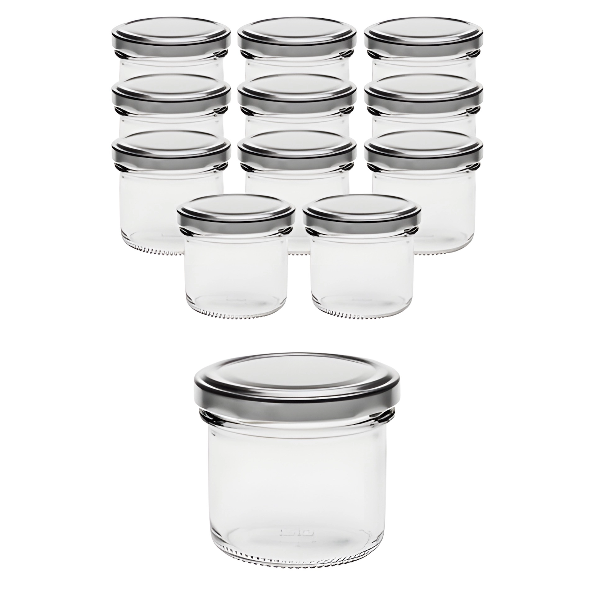 12er Set Sturzglas 125 ml mit Deckel silber