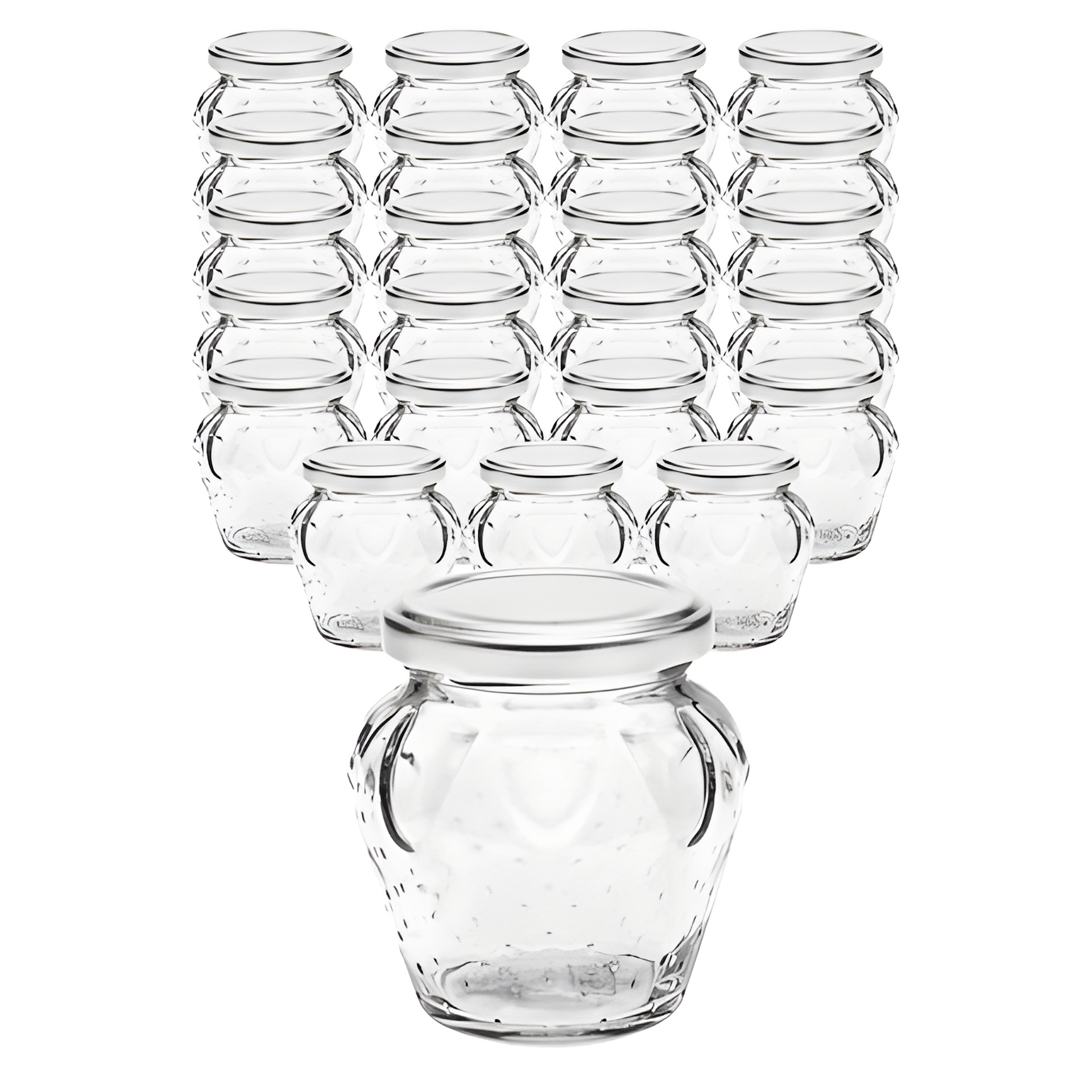 24er Set Erdbeerglas 230 ml mit Deckel silber