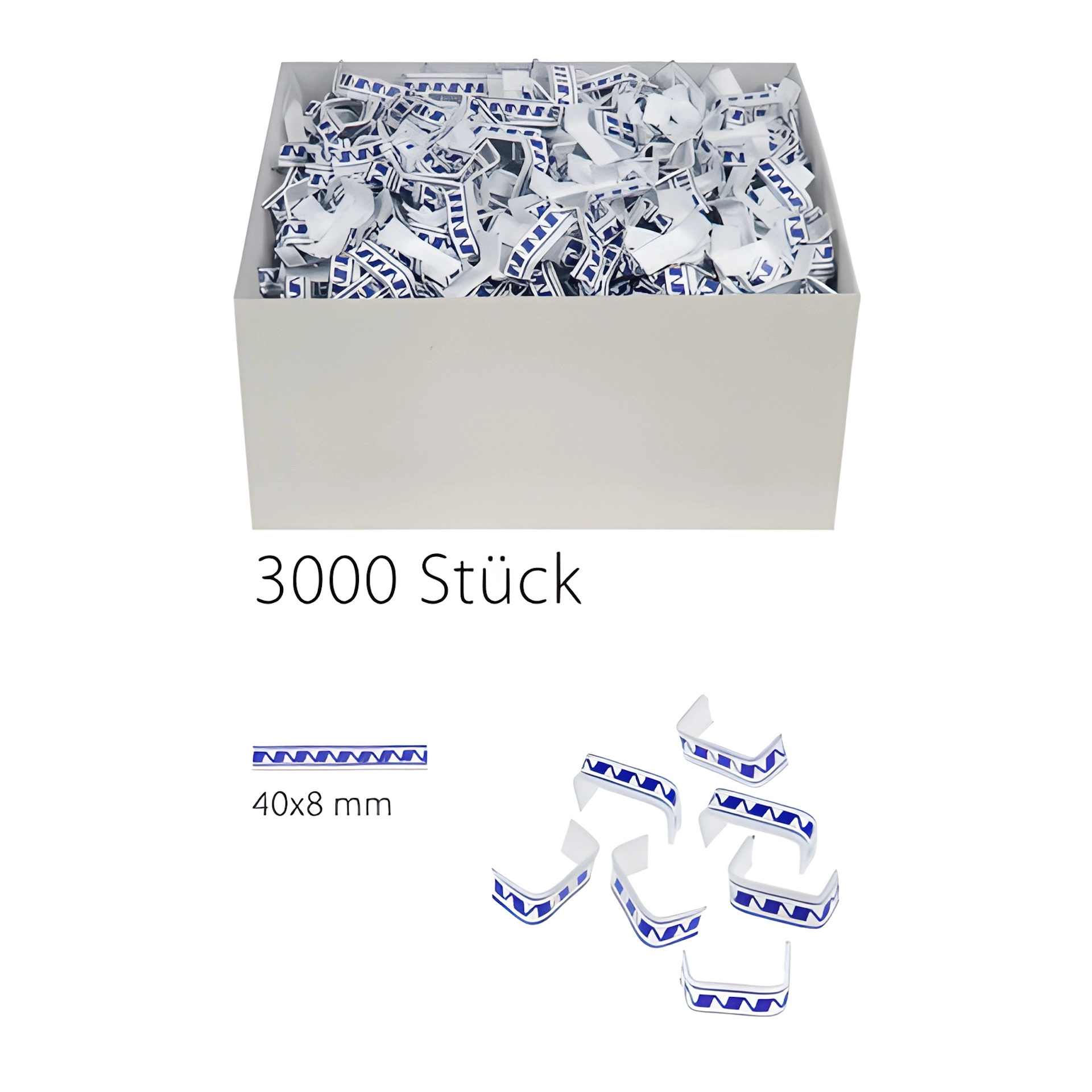 U-Clips 40 x 8 mm blau-weiß, 3000 Stück