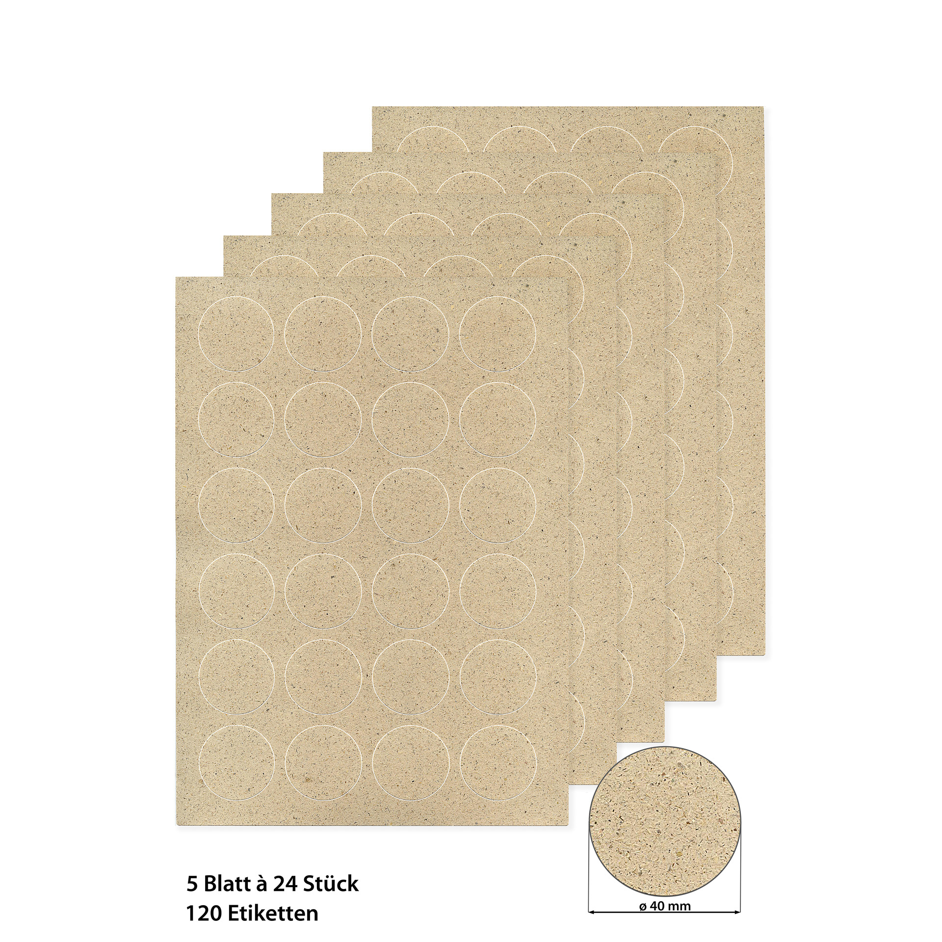Grasetiketten rund 40 mm, 5 Blatt A4, 120 Stück