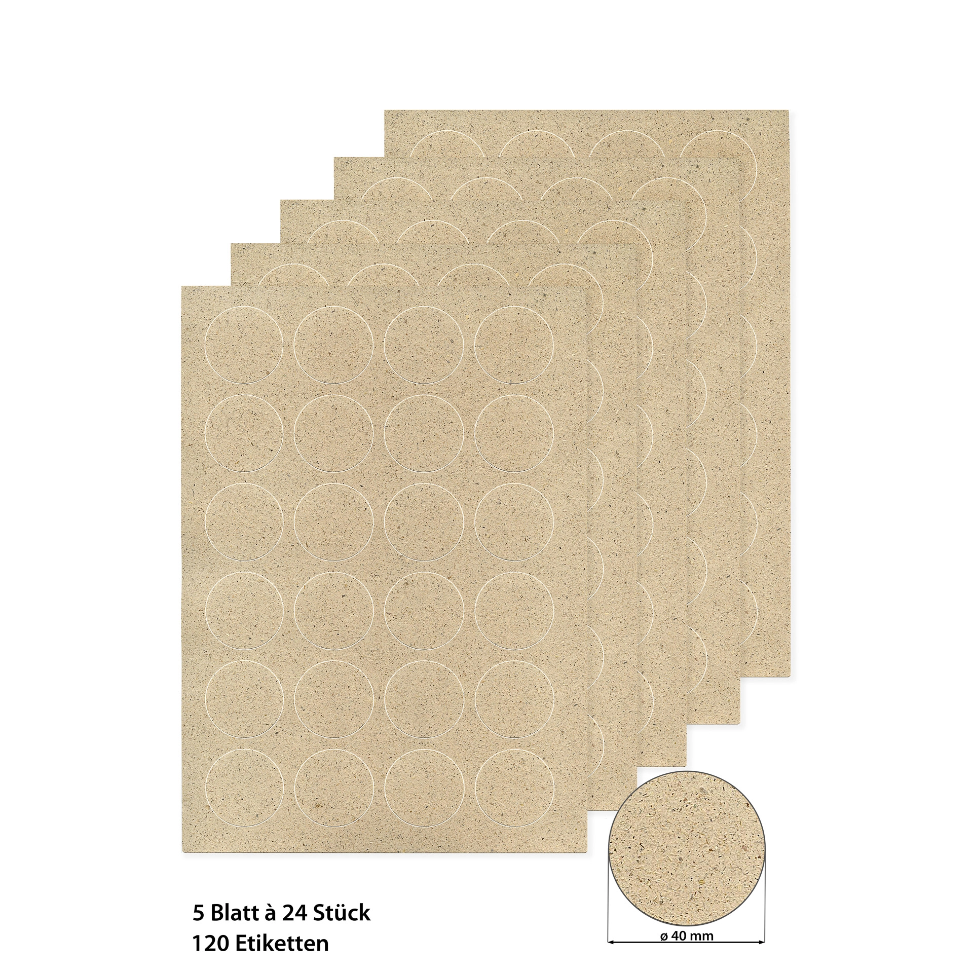 Grasetiketten rund 40 mm, 5 Blatt A4, 120 Stück