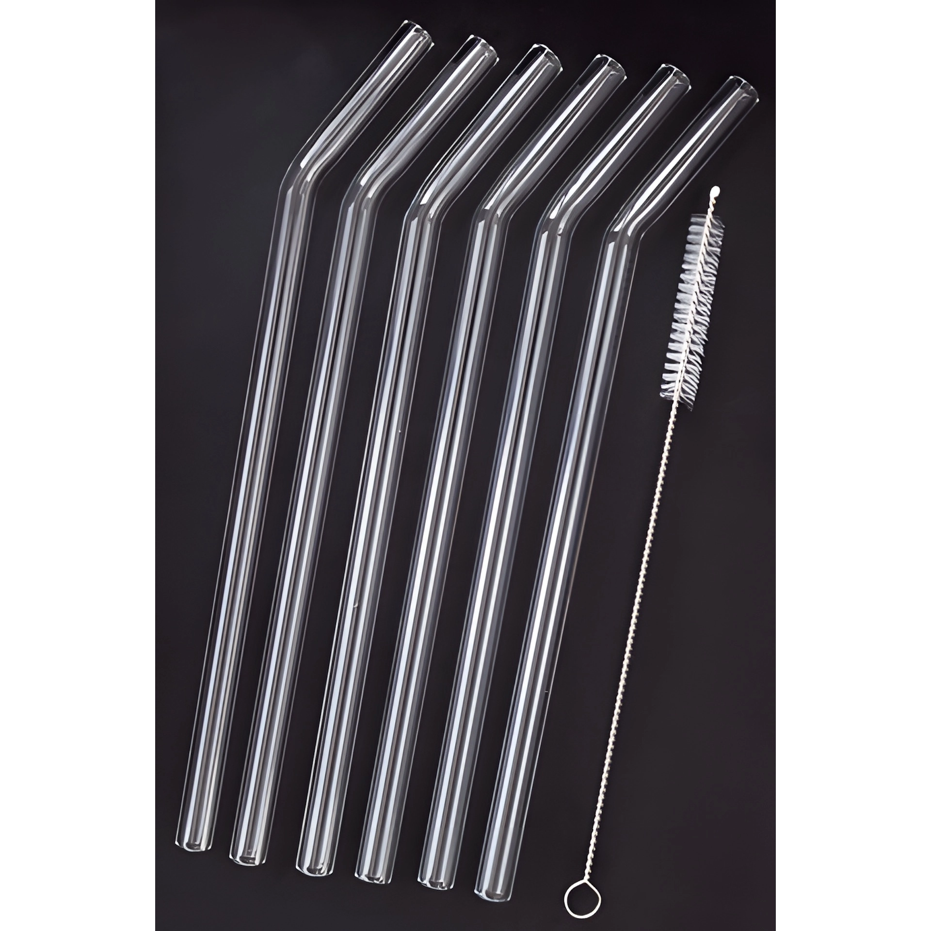 Glastrinkhalme 23 cm, Ø 10 mm mit Knick, 6 Stück