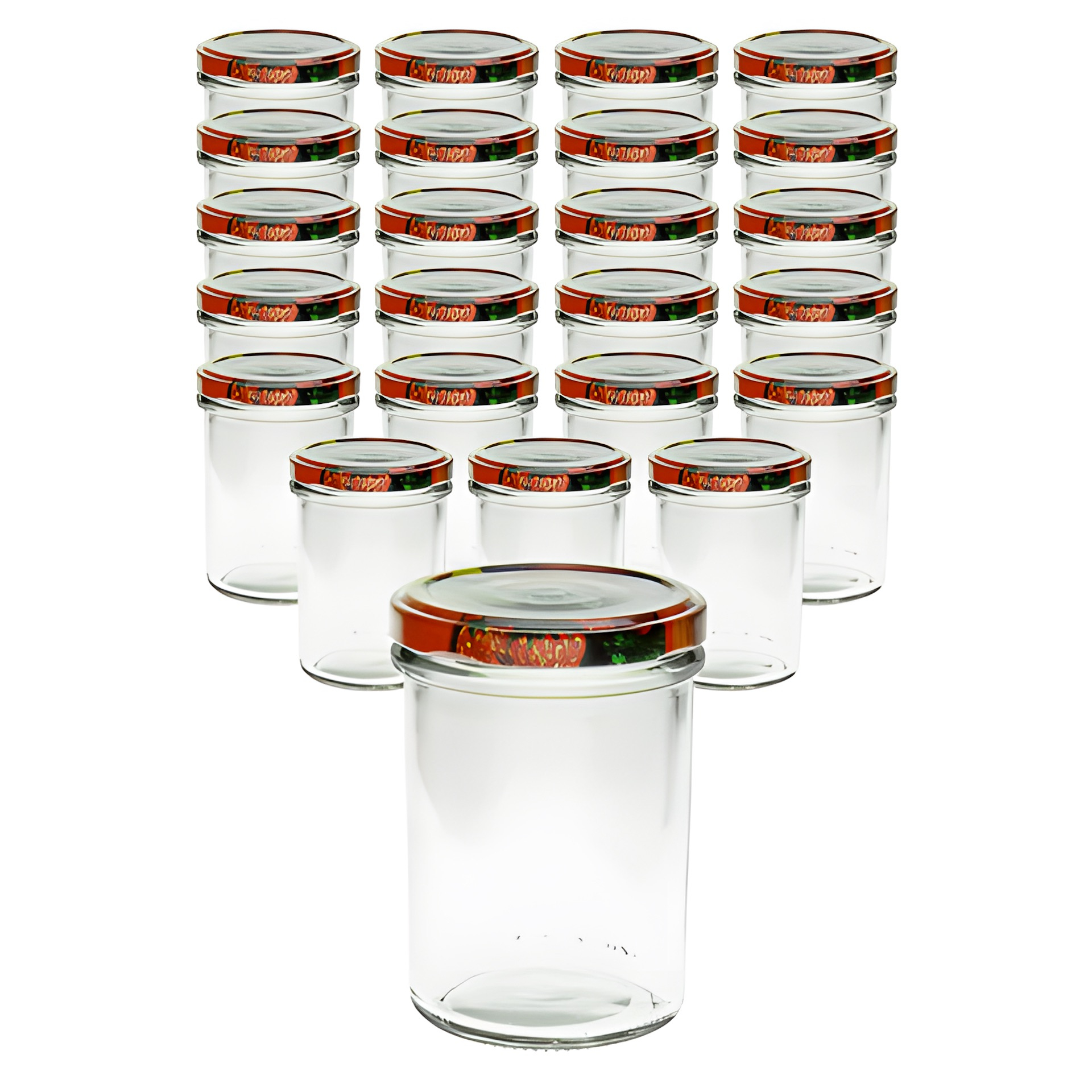 24er Set Sturzglas 230 ml hoch mit Deckel Obstdekor