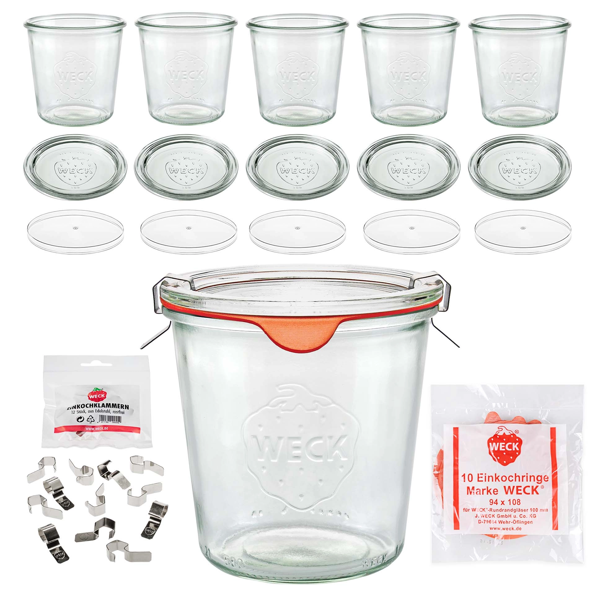 WECK-Sturzglas 580 ml mit Klarsichtdeckel, 6er Set