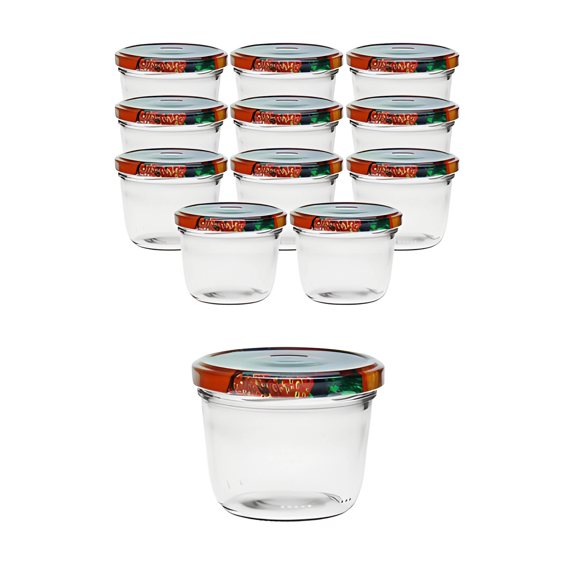 12er Set Sturzglas 230 ml mit Deckel Obstdekor