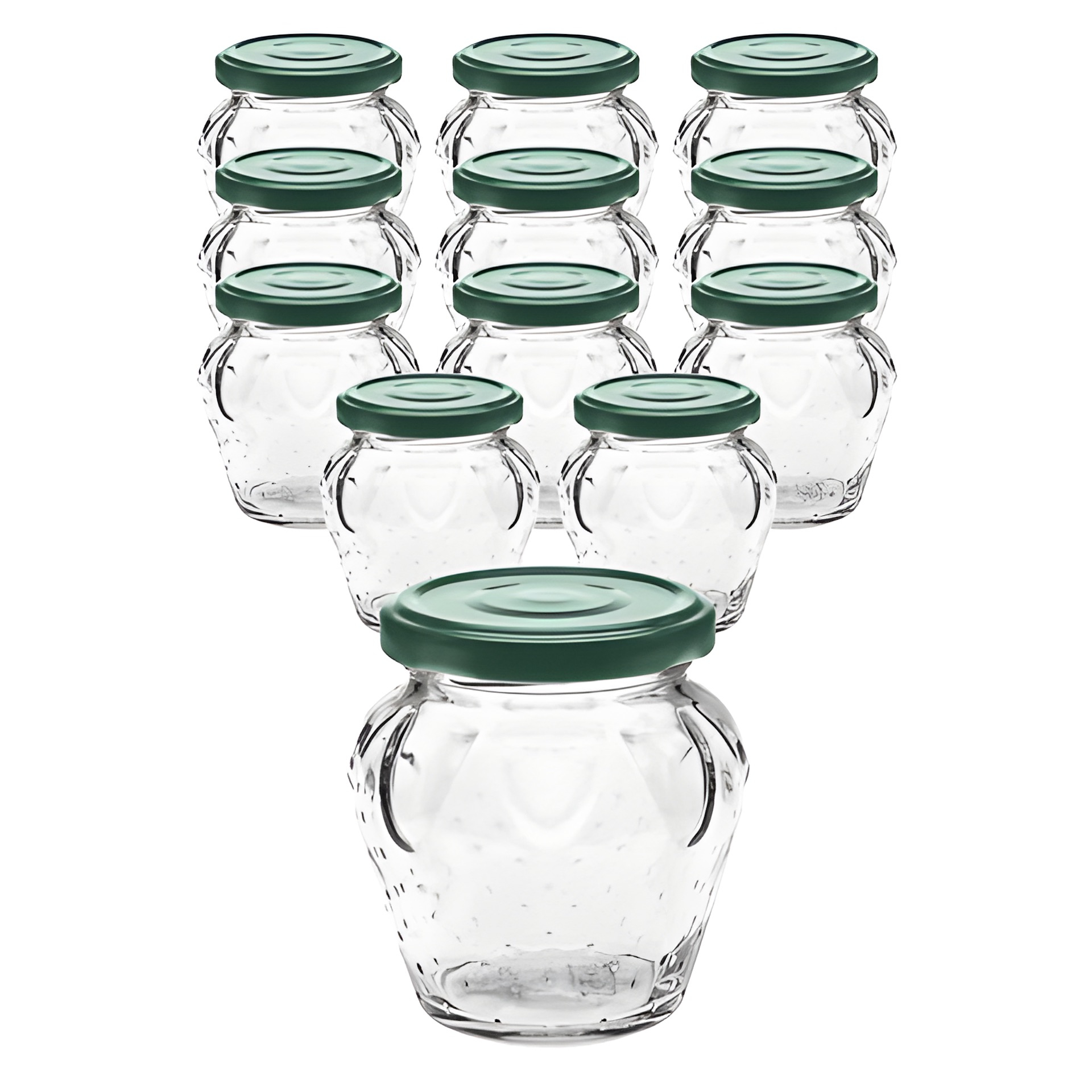 12er Set Erdbeerglas 230 ml mit Deckel grün