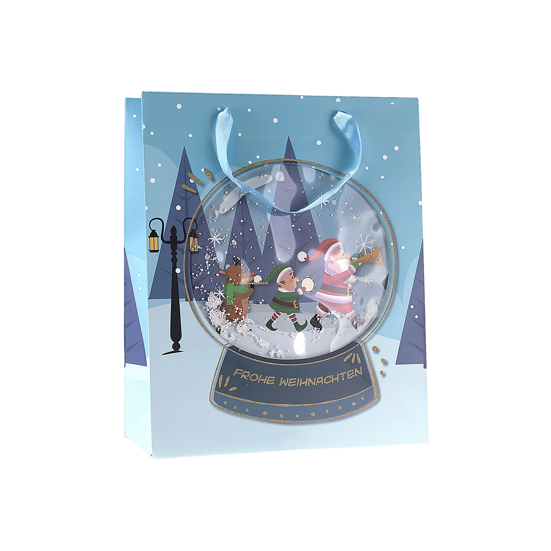 Geschenktüte 'Schneekugel' blau, groß