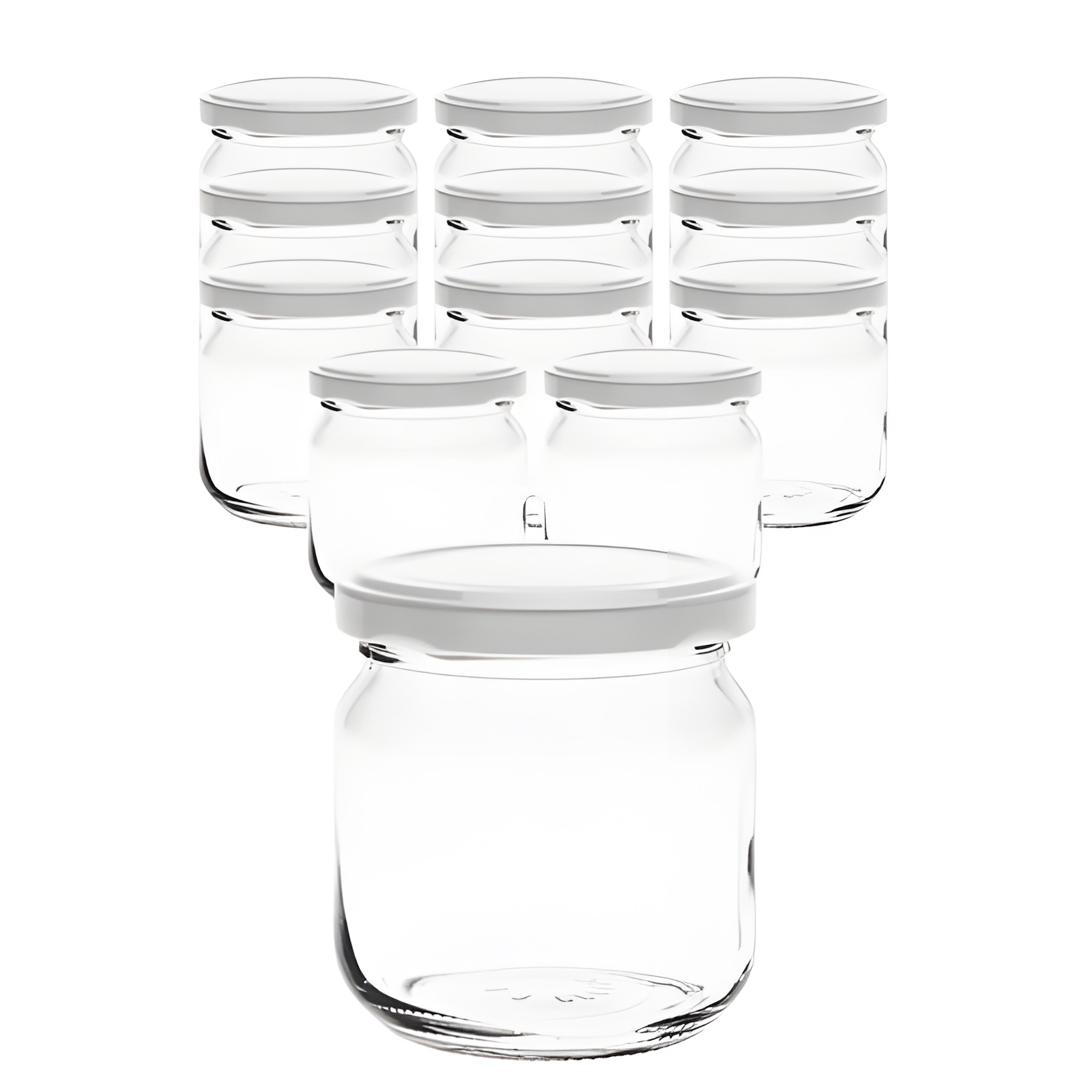 12er Set Rundglas 212 ml nieder mit Deckel weiß