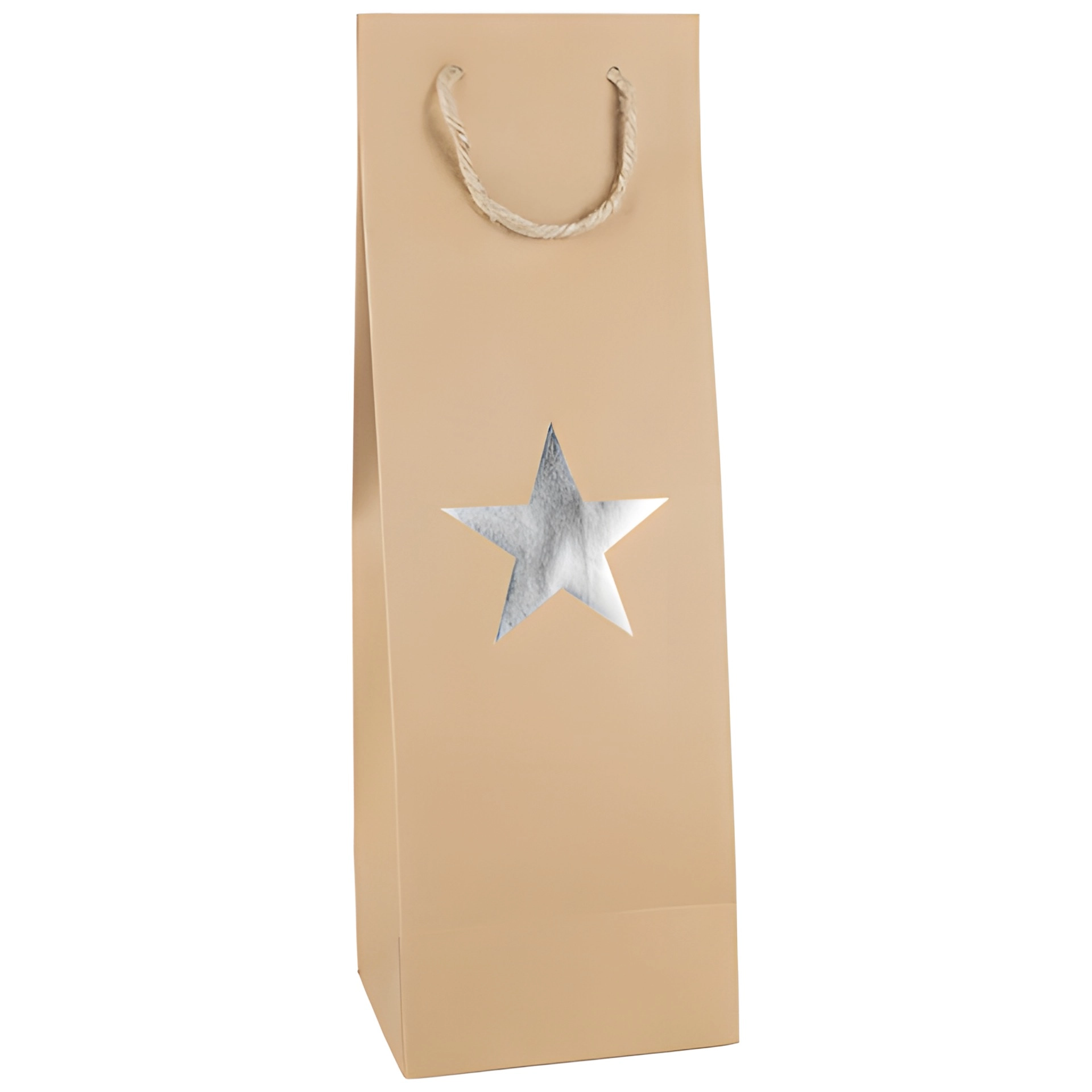 Flaschentasche 'Stern' silber metallic, 12 x 10 x 36 cm
