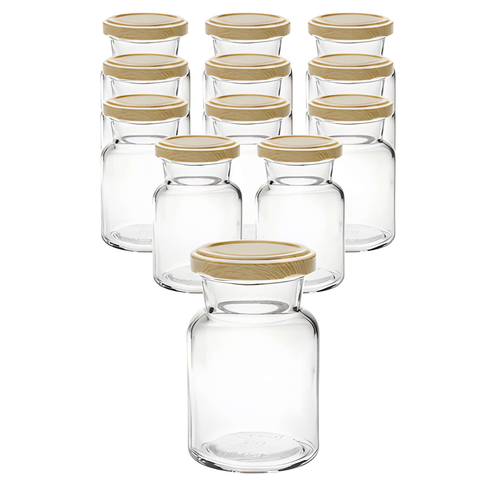 12er Set Rundglas 150 ml mit Deckel Holzdekor