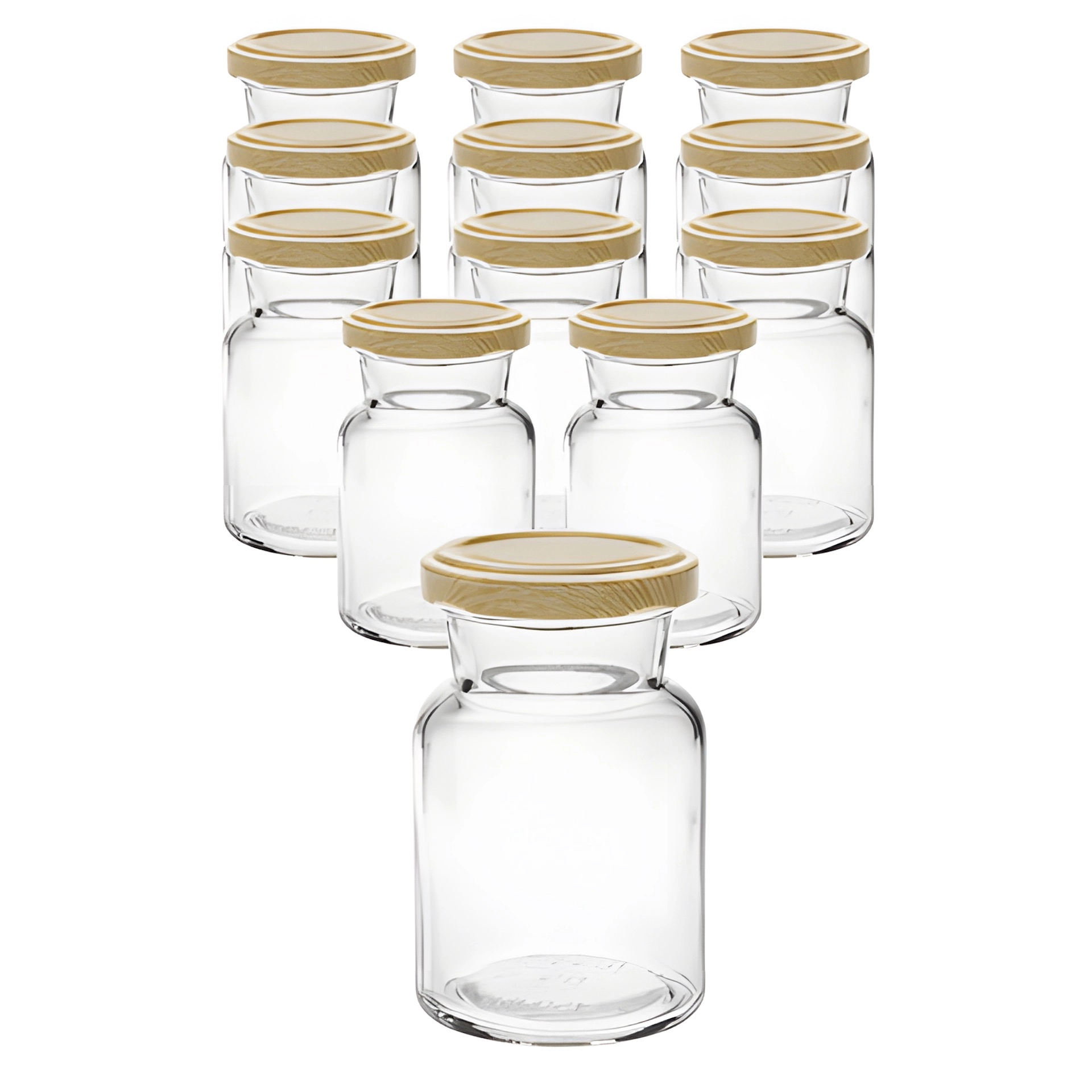 12er Set Rundglas 150 ml mit Deckel Holzdekor
