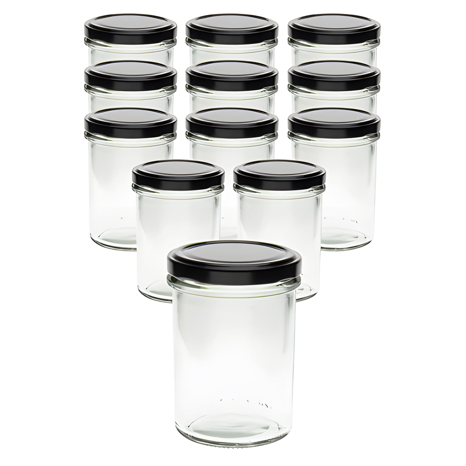 12er Set Sturzglas 230 ml hoch mit Deckel schwarz