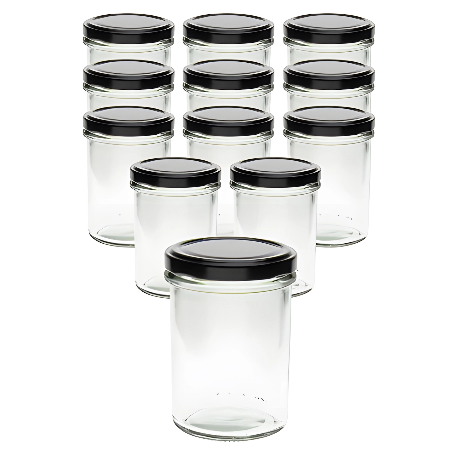 12er Set Sturzglas 230 ml hoch mit Deckel schwarz