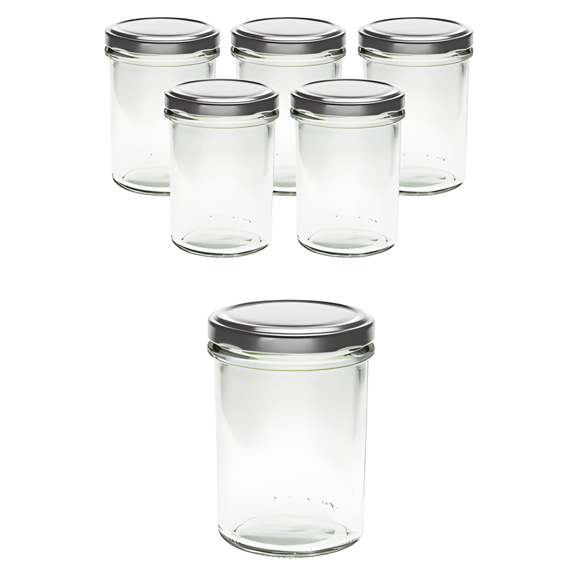 6er Set Sturzglas 230 ml hoch mit Deckel silber