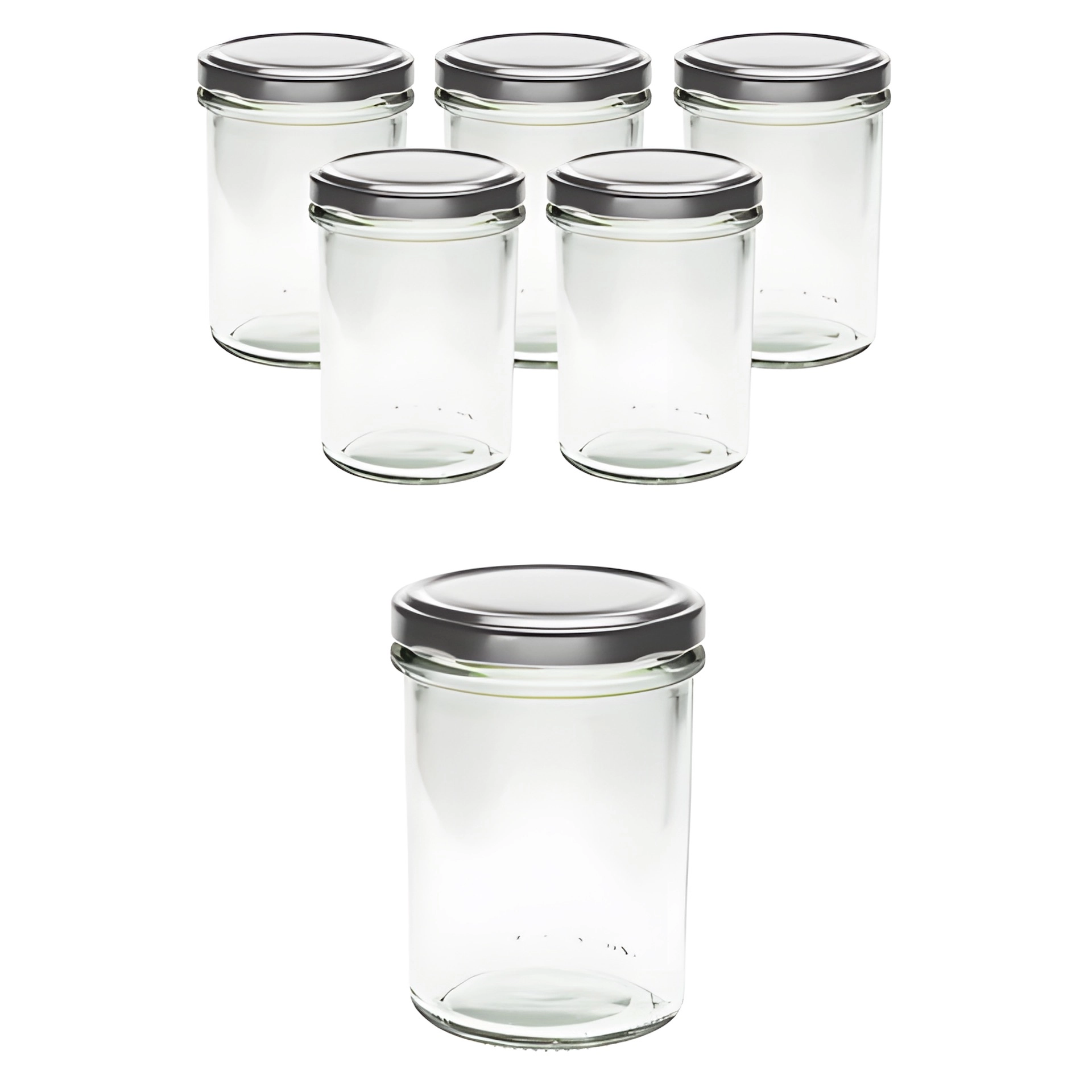 6er Set Sturzglas 230 ml hoch mit Deckel silber