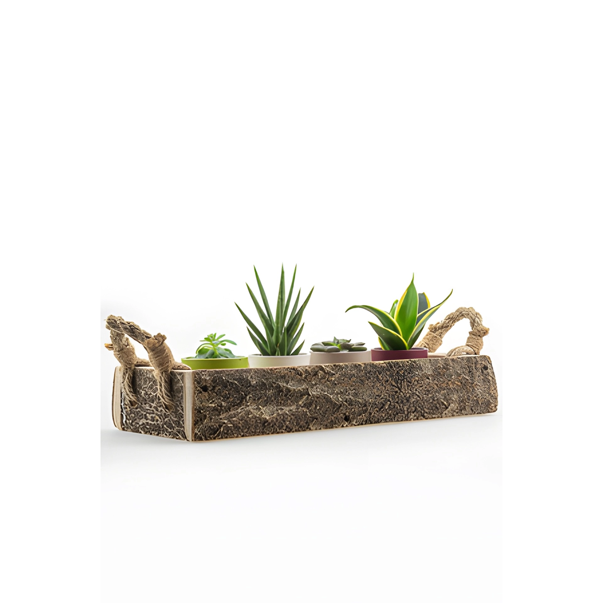 Holztablett mit Rinde und Griffen, 42 x 18 cm