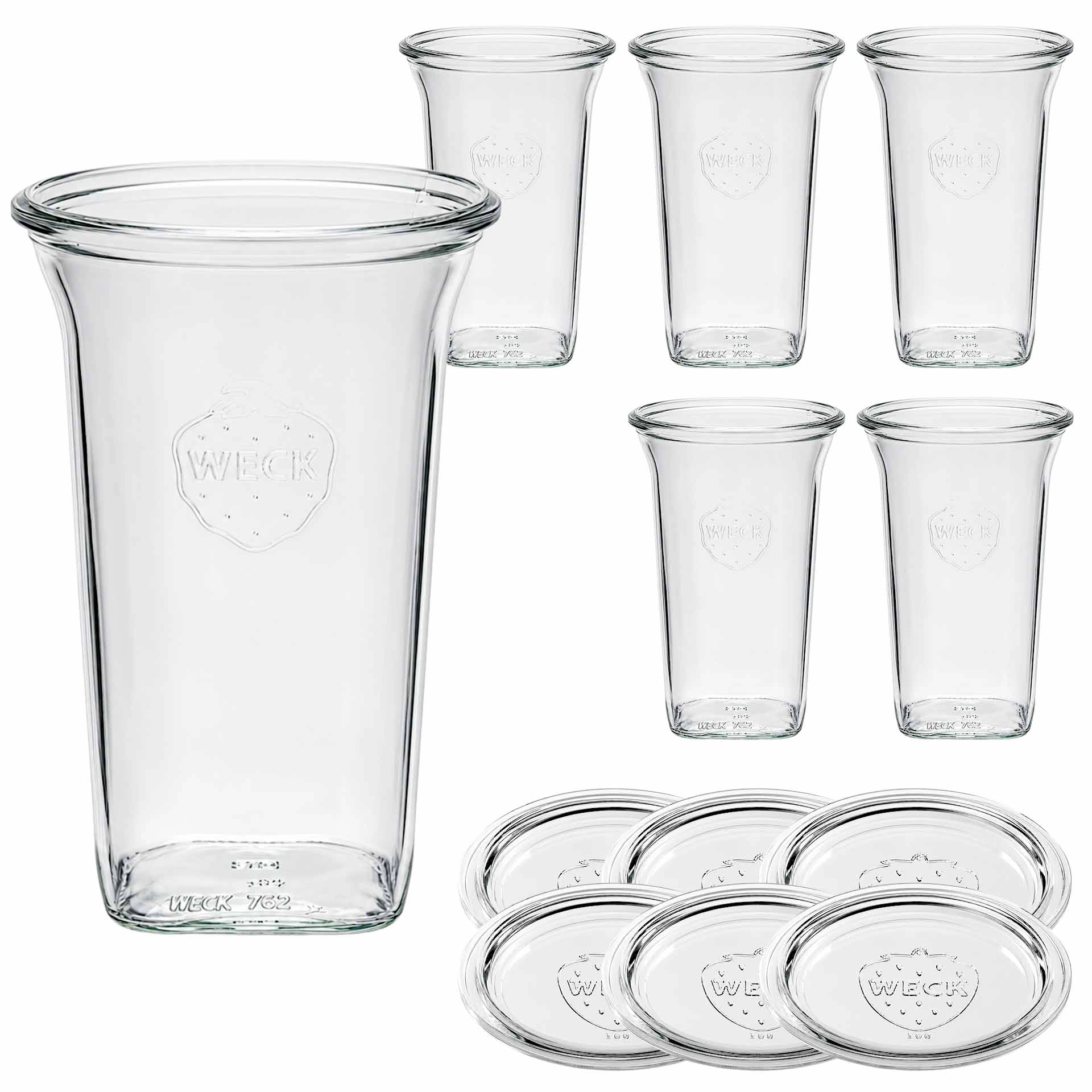 WECK-Quadroglas 795 ml mit Glasdeckel, 6 Stück