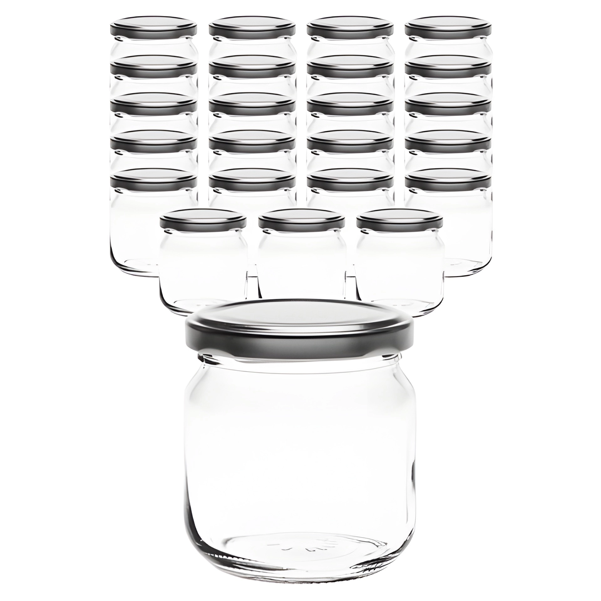 12er Set Rundglas 212 ml nieder mit Deckel silber