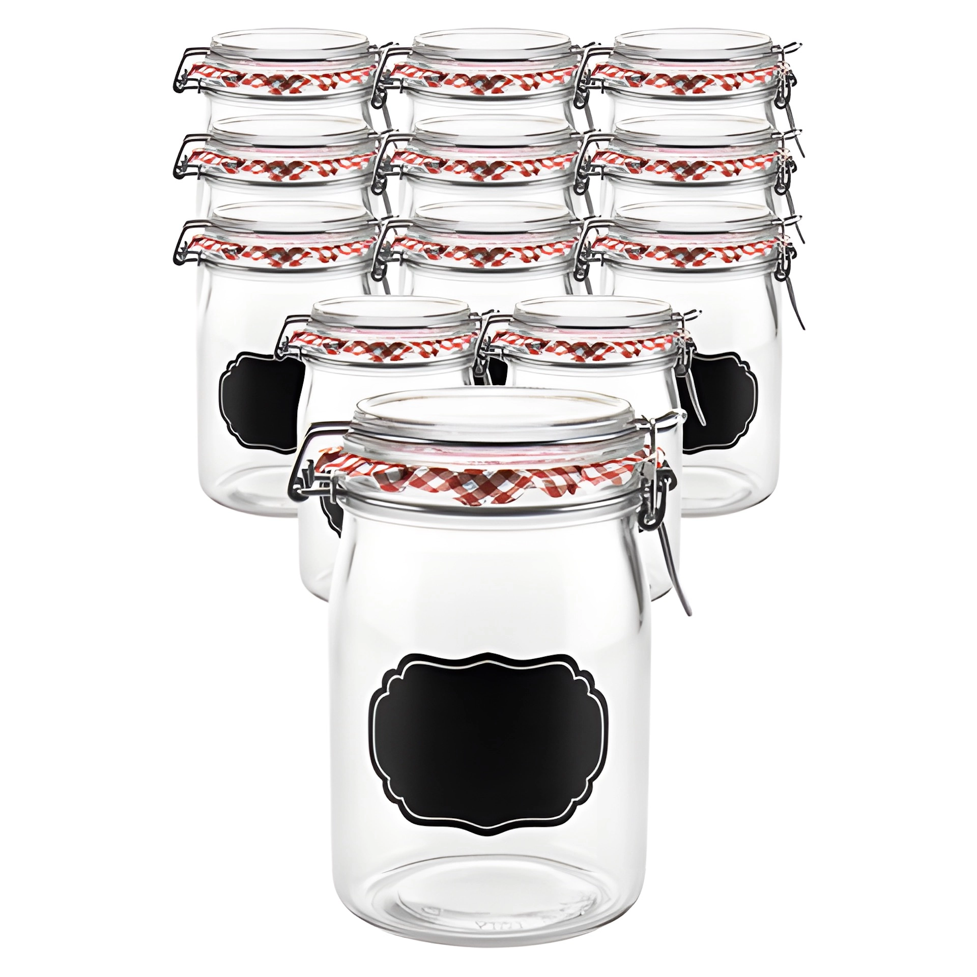 12er Set Bügelglas 'Ermetico' 1000 ml mit Tafel