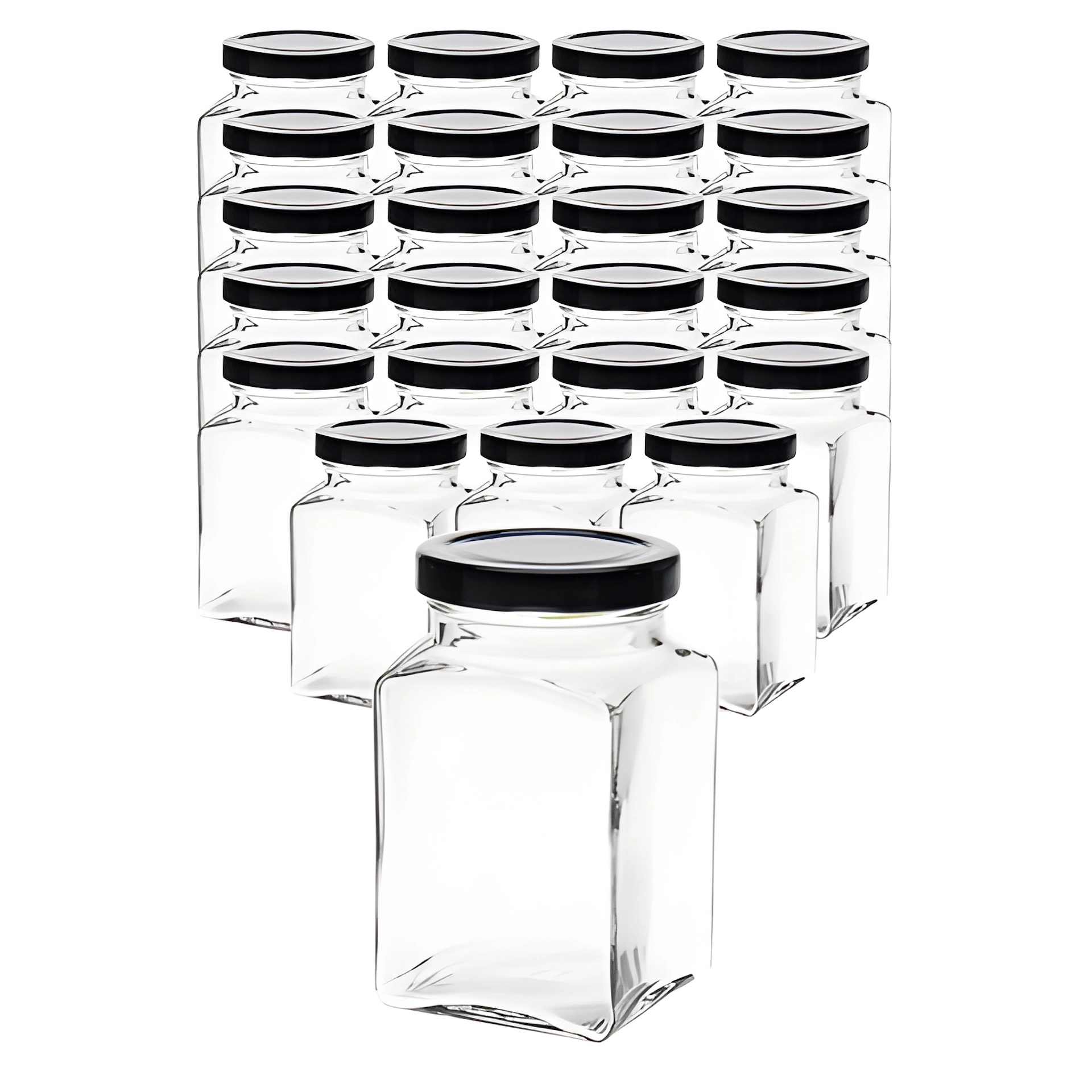 24er Set Quadratglas 260 ml mit Deckel schwarz