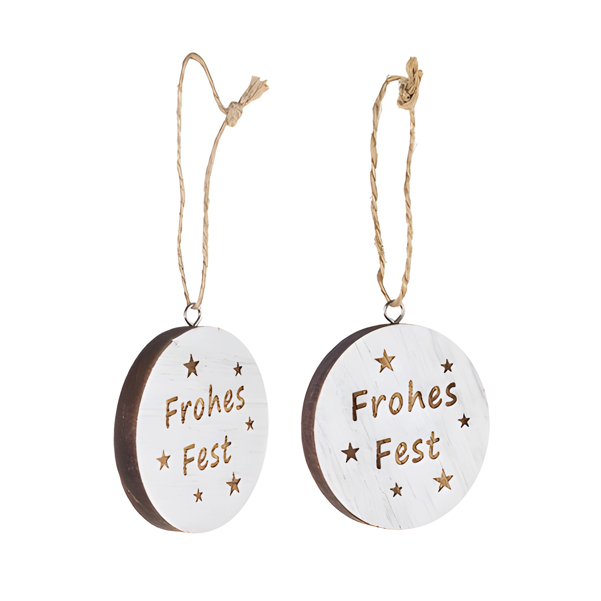 Holzanhänger 'Frohes Fest', 6 cm weiß, 2 Stück