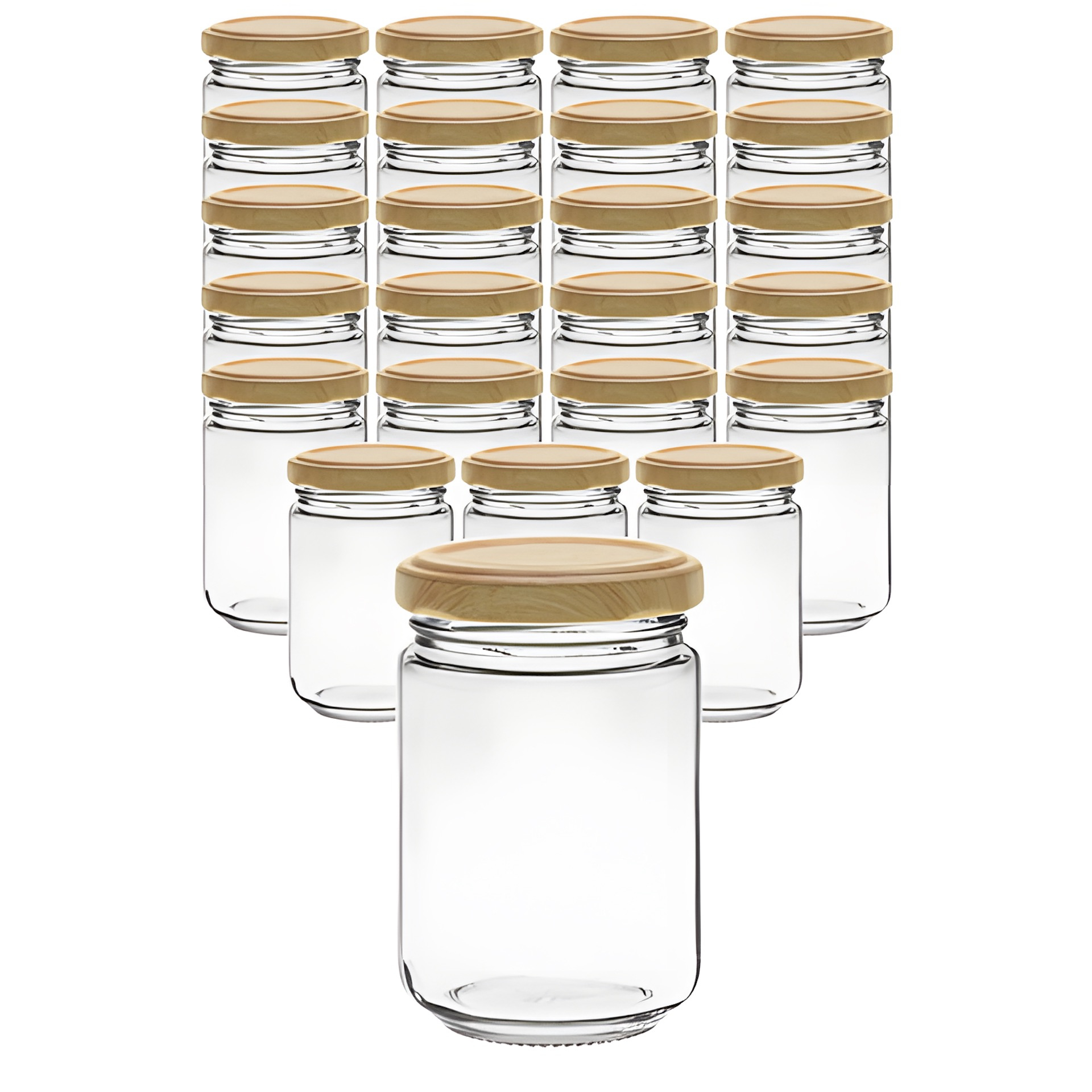 24er Set Rundglas 156 ml mit Deckel Holzdekor