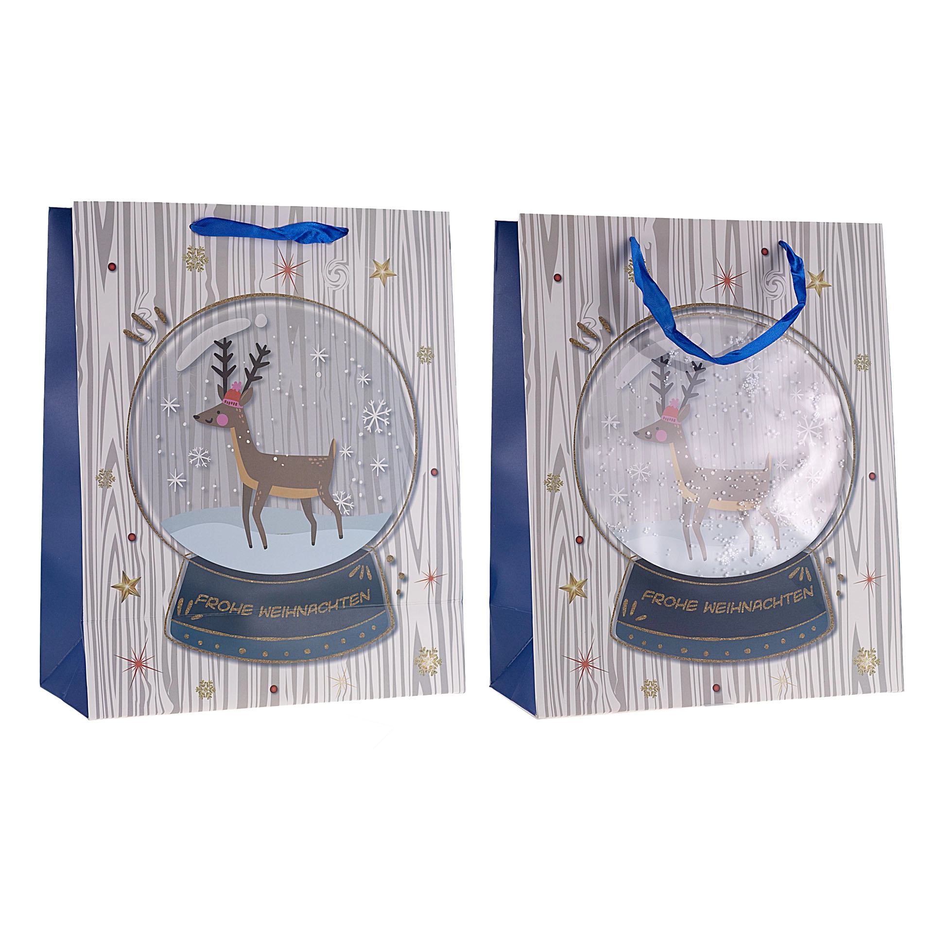 Geschenktüte 'Schneekugel mit Hirsch' weiß, groß