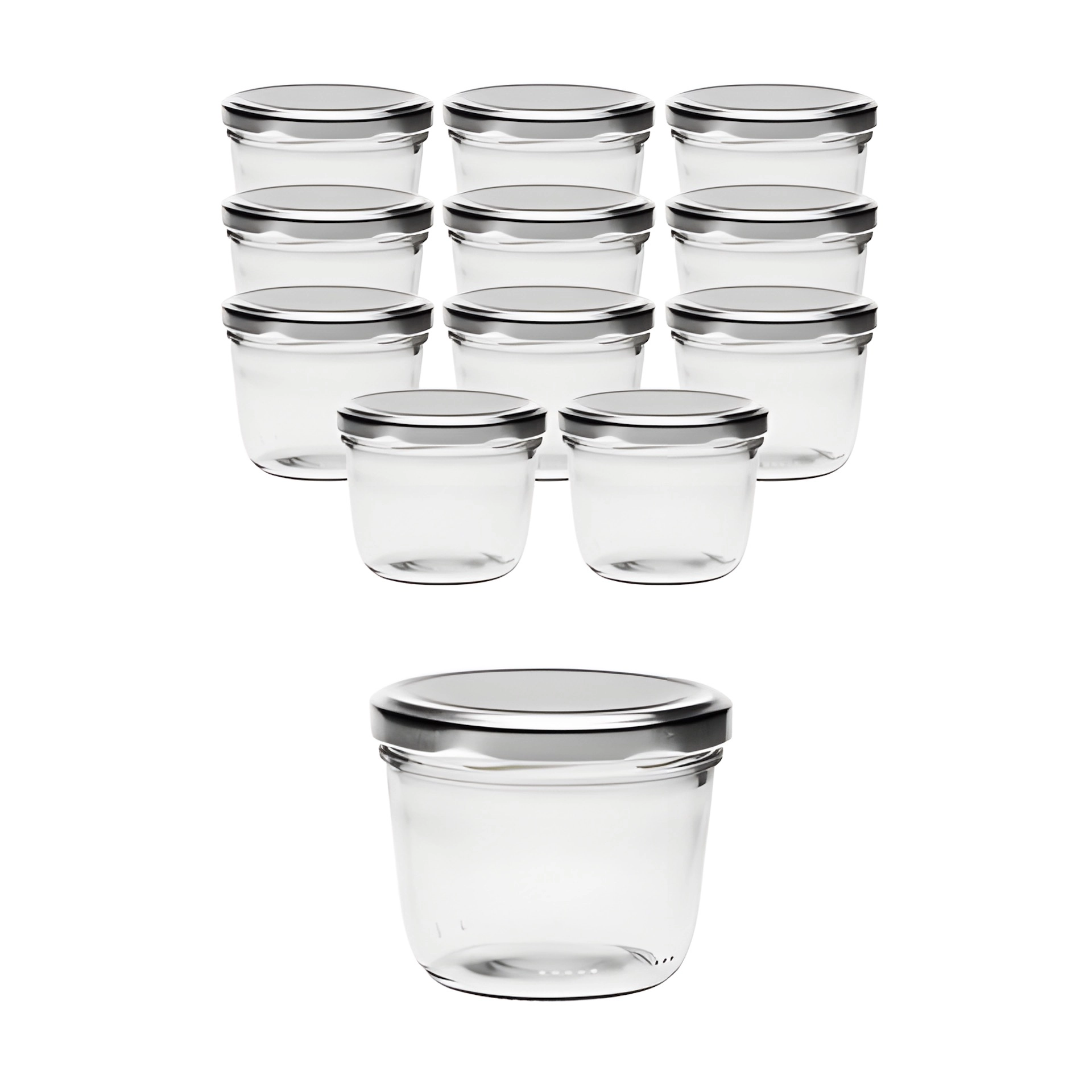 12er Set Sturzglas 230 ml mit Deckel silber