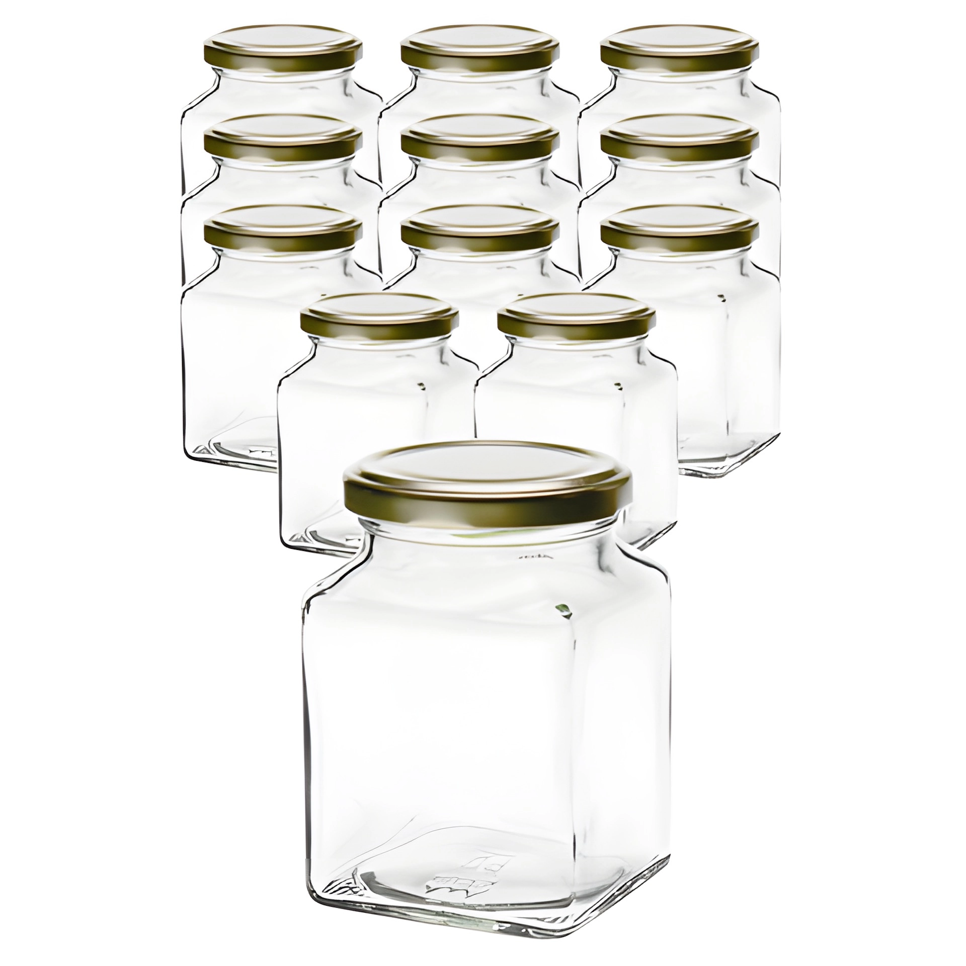 12er Set Quadratglas 314 ml mit Deckel gold