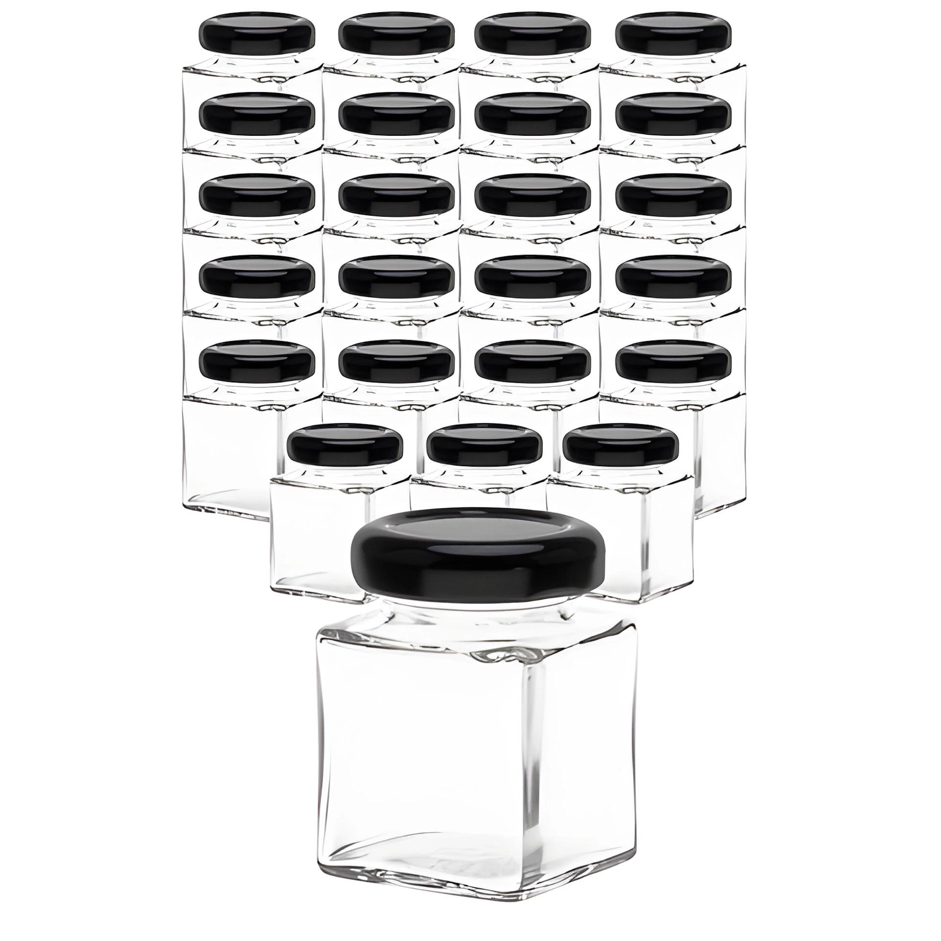 Cubi TO 38 mit Deckel schwarz, 24er Set, 50 ml, 61 mm, Schwarz, Glas, Twist-Off