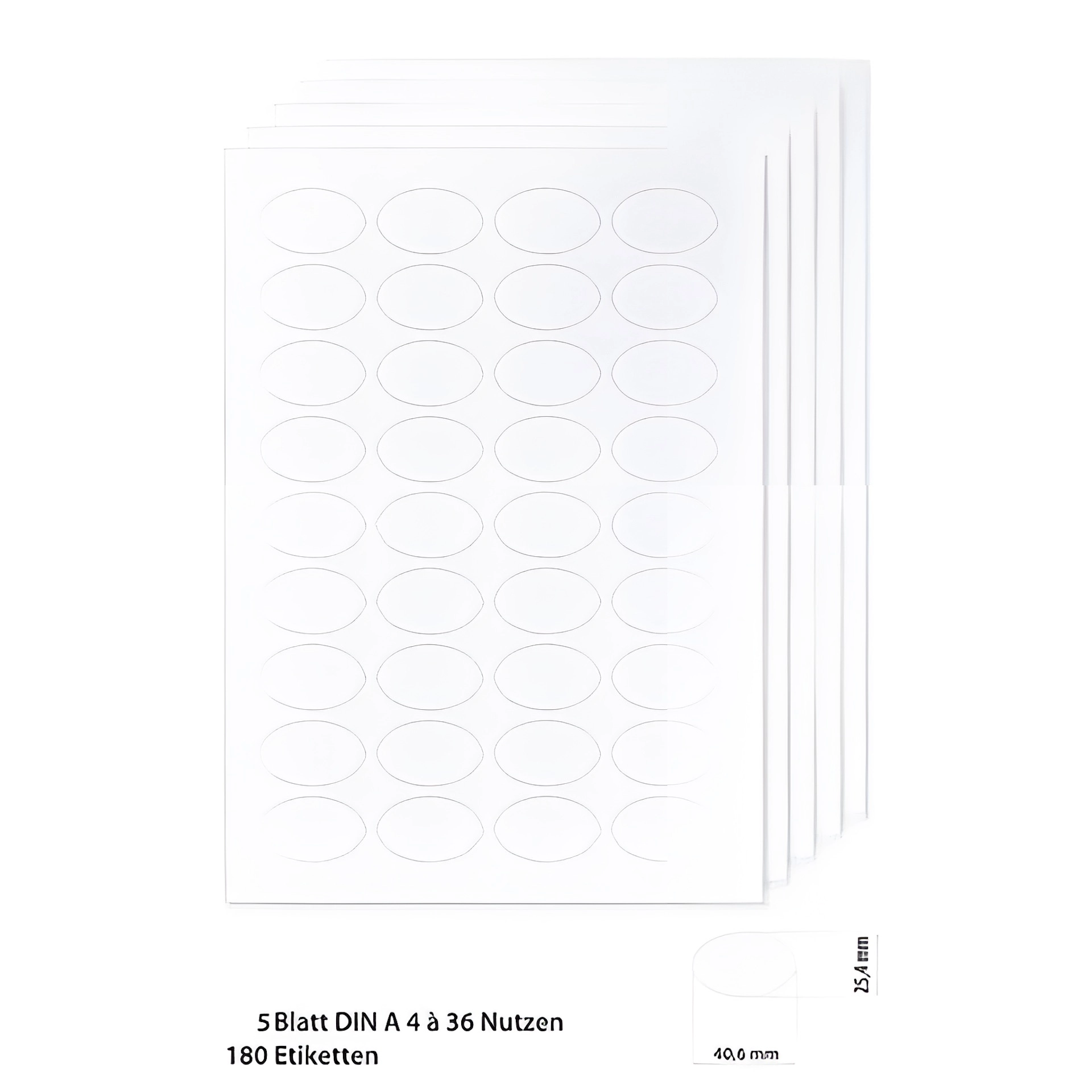 Etiketten oval 40,6 x 25,4 mm weiß -   5 Blatt A4