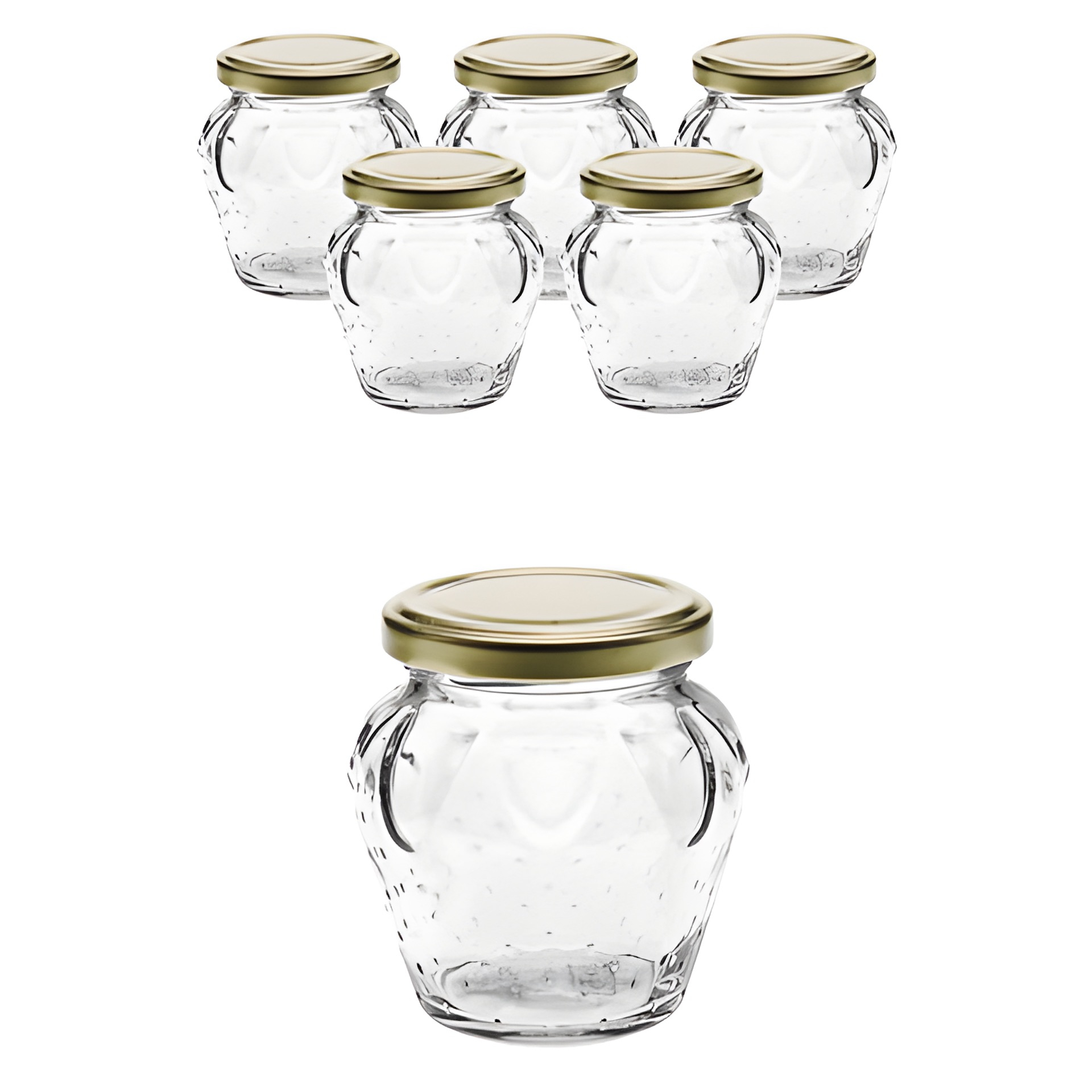 6er Set Erdbeerglas 230 ml mit Deckel gold