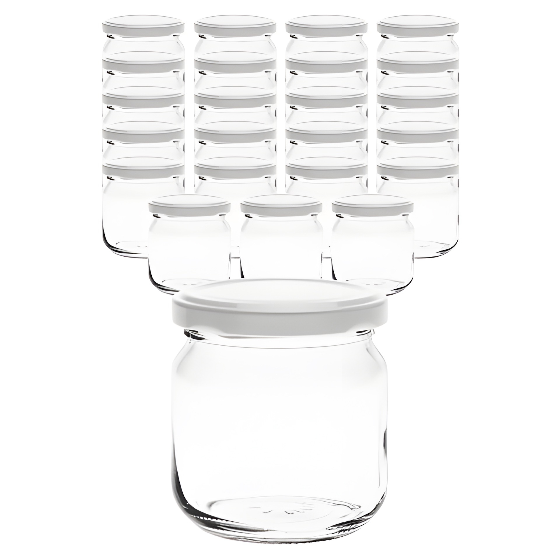 24er Set Rundglas 212 ml nieder mit Deckel weiß