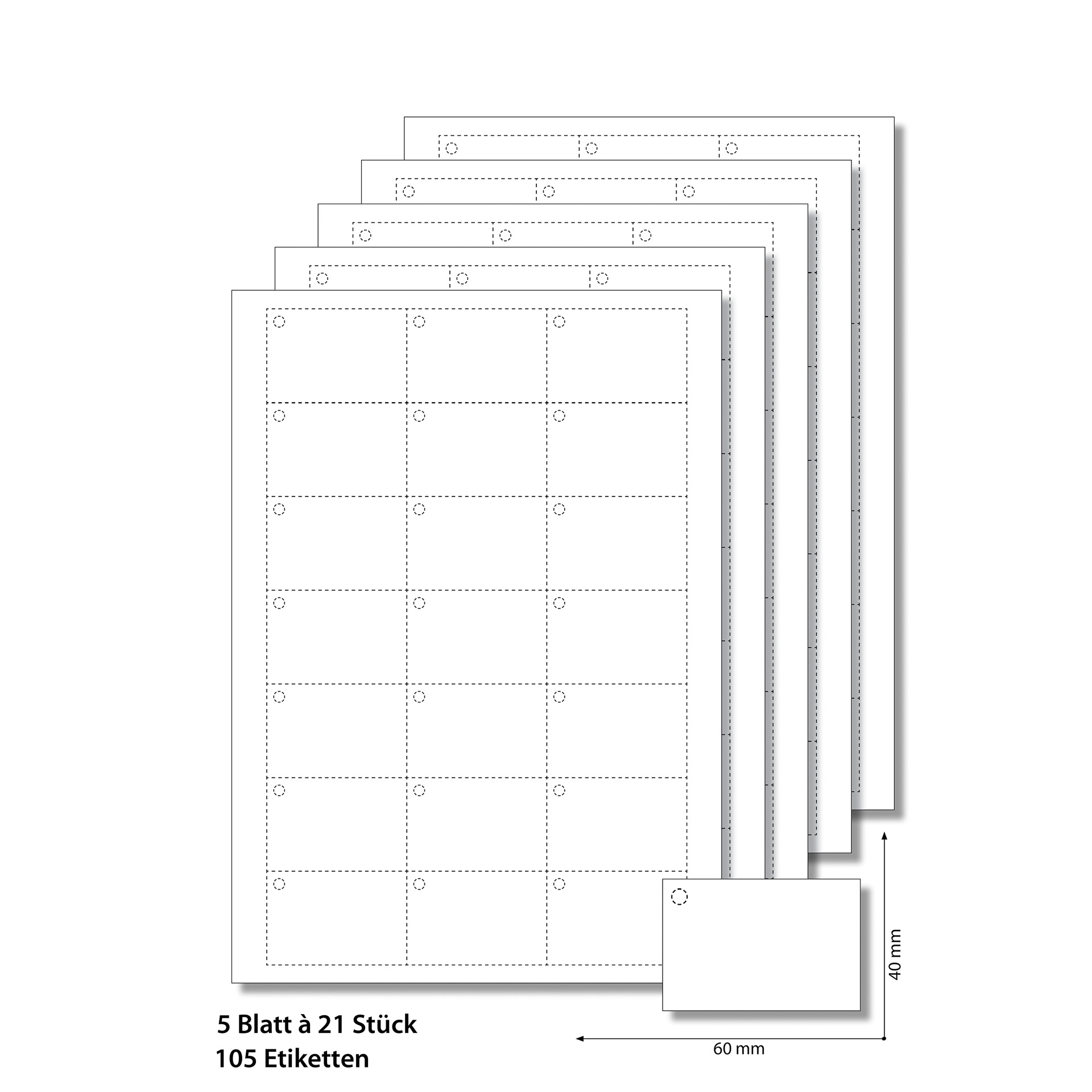 Anhängeetiketten 60x40 mm weiß -  5 Blatt A4
