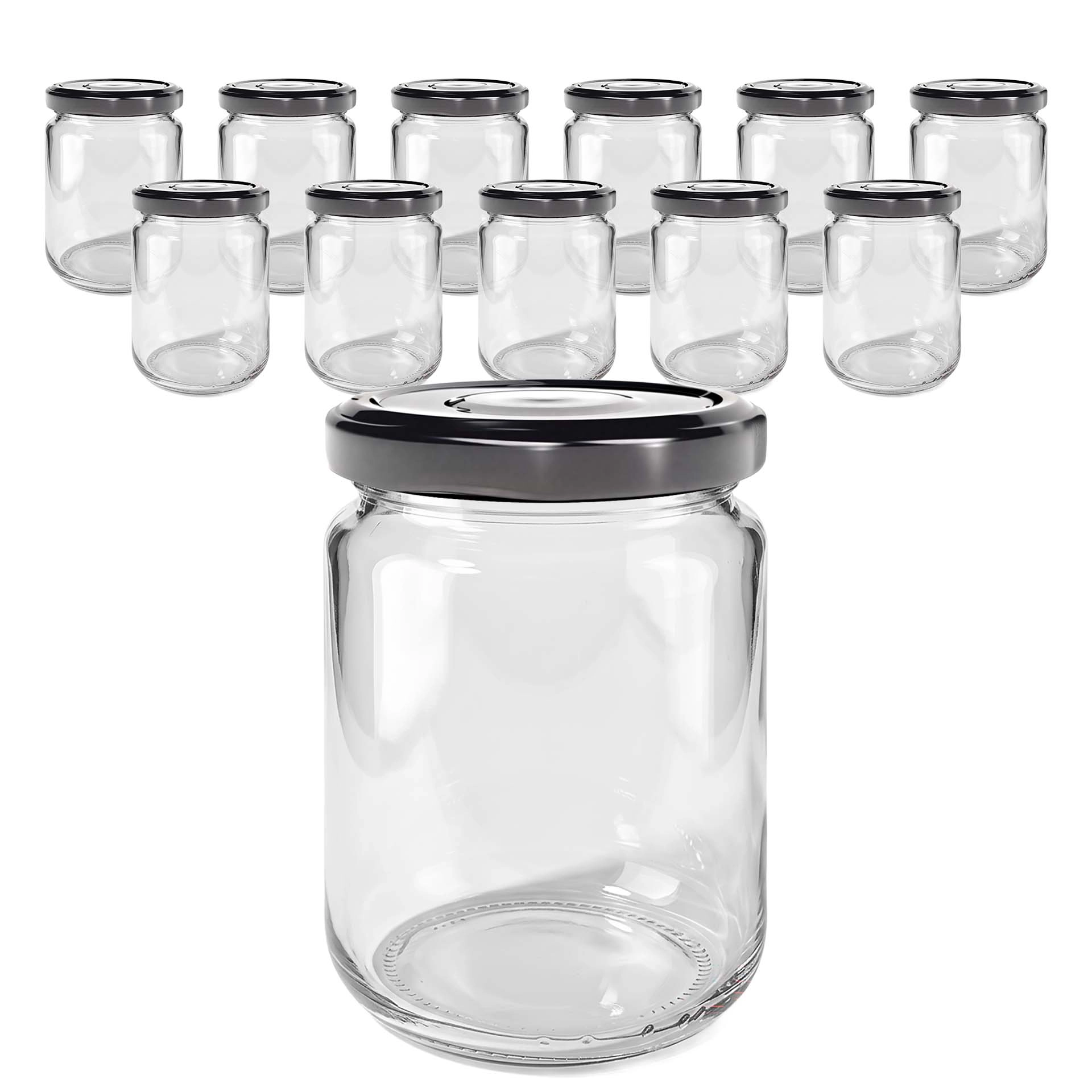 6er Set Rundglas 275 ml mit Deckel schwarz