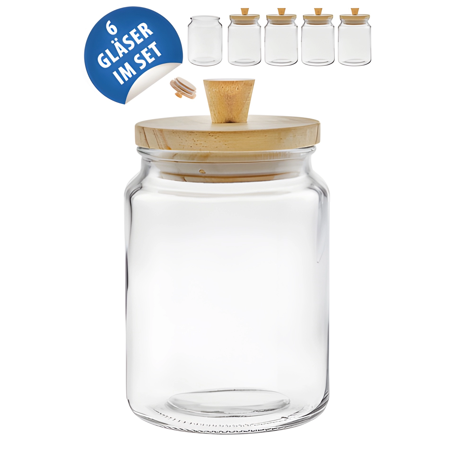 Deko-Glas 680 ml mit Holzdeckel, 6 Stück