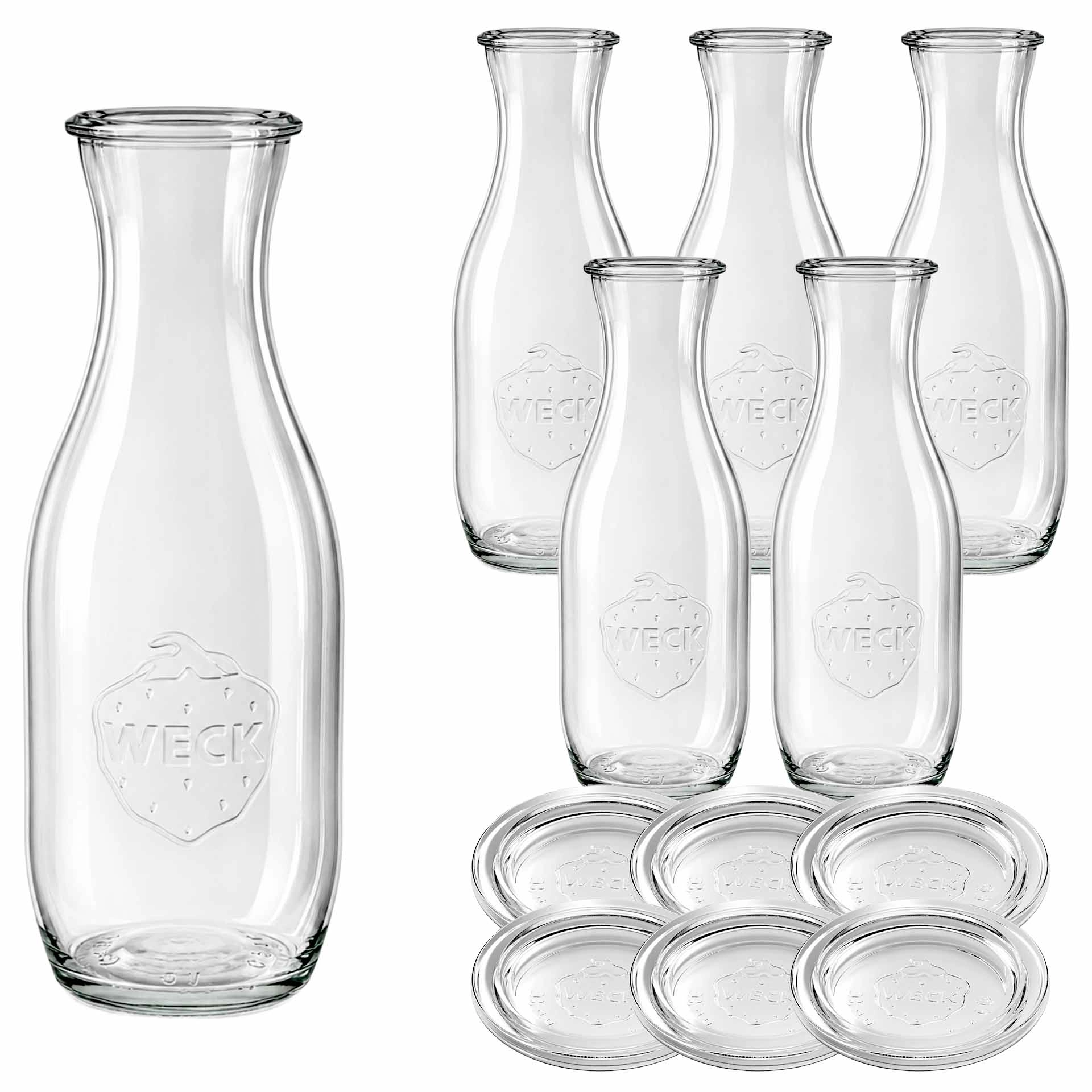 WECK-Saftflasche 1062 ml mit Glasdeckel, 6 Stück