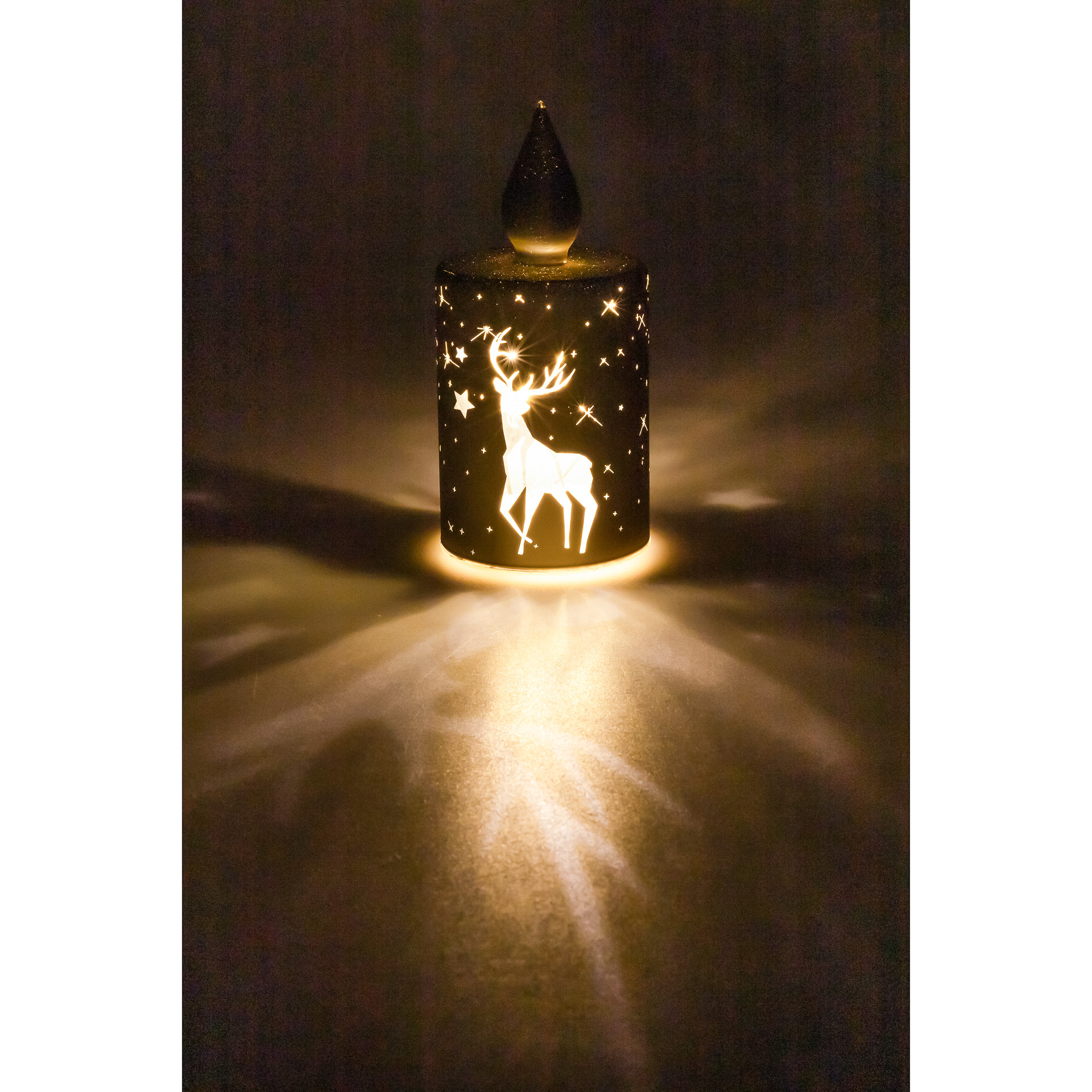 LED-Licht 'Kerze mit Hirsch' 15 cm, gold, 10 LEDs