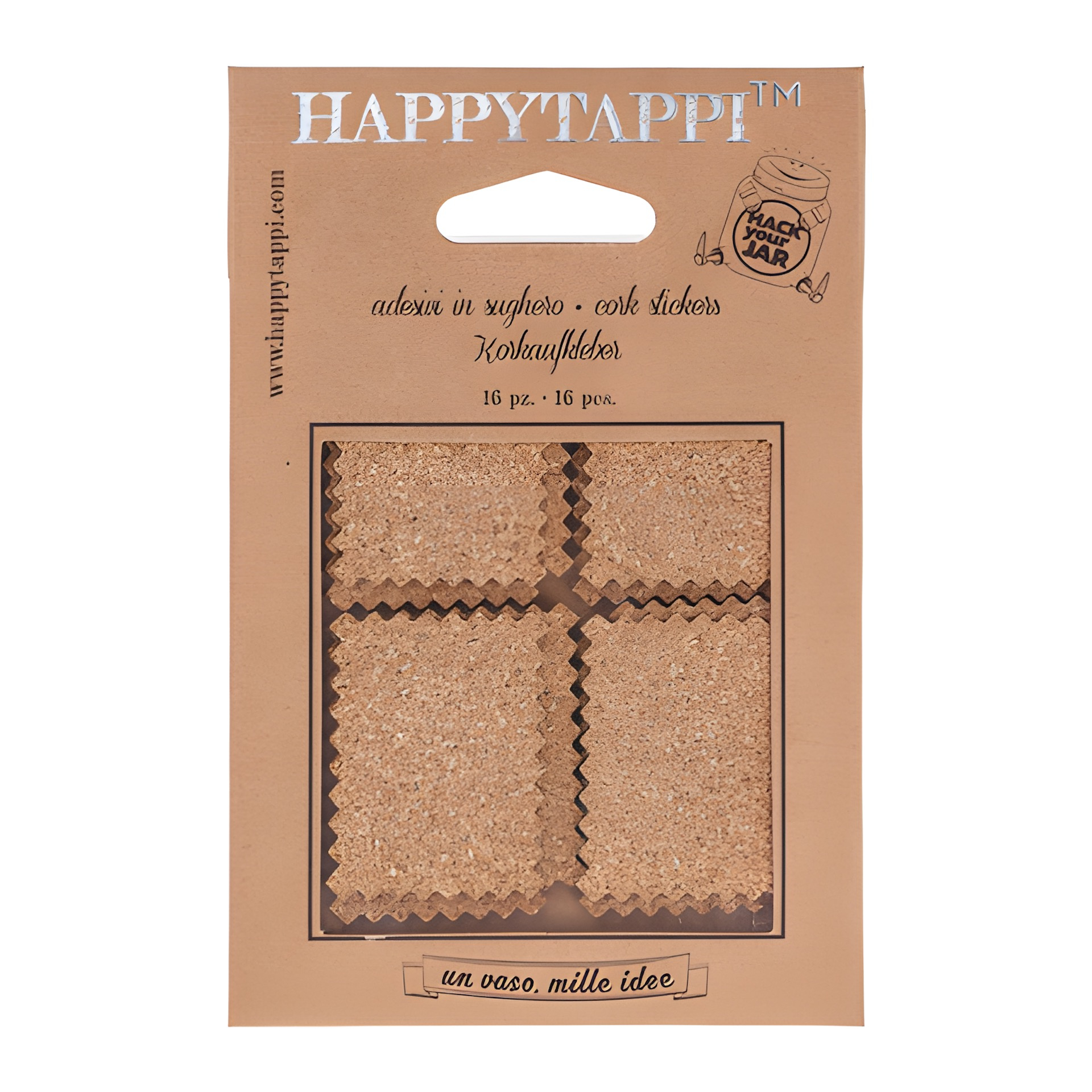 HappyTappi Kork-Sticker 35 x 35 und 35 x 45 mm, 16 Stück