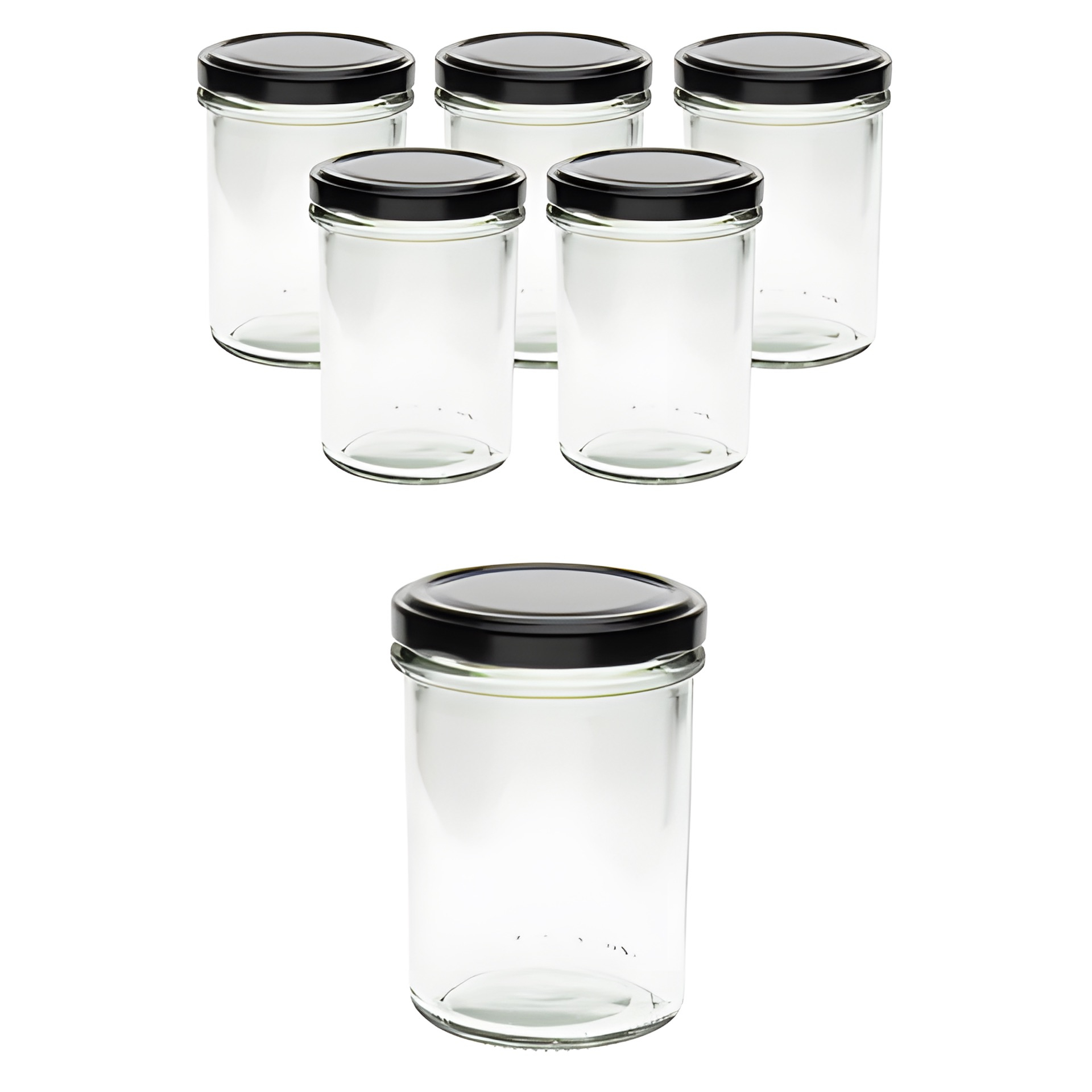 6er Set Sturzglas 230 ml hoch mit Deckel schwarz