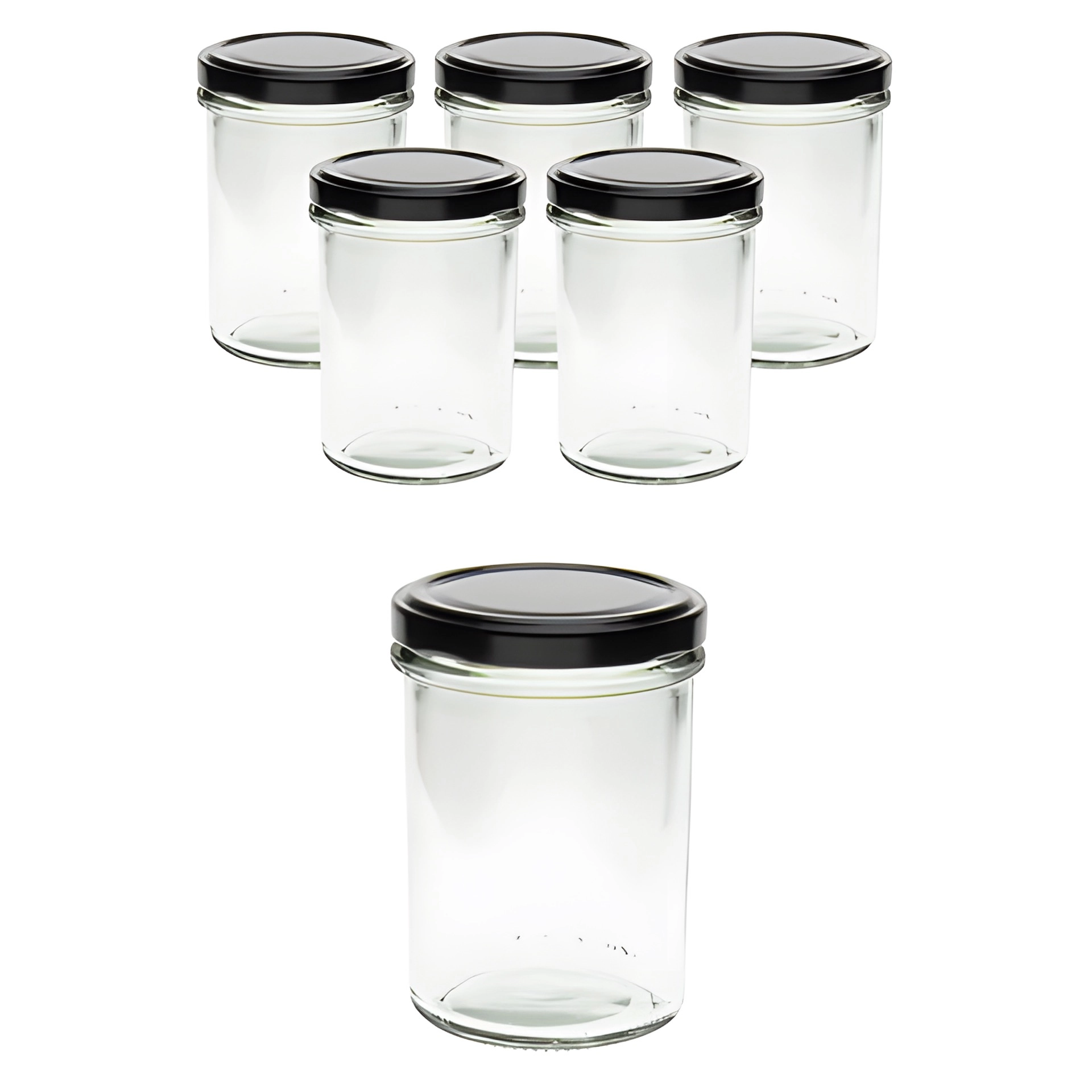 6er Set Sturzglas 230 ml hoch mit Deckel schwarz