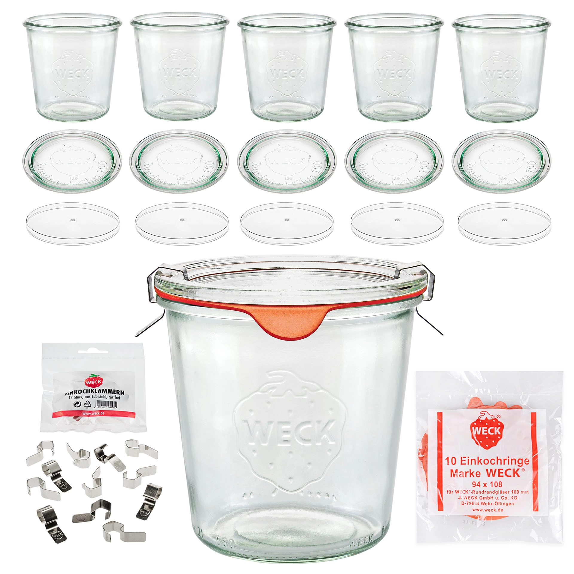 WECK-Sturzglas 580 ml mit Klarsichtdeckel, 6er Set
