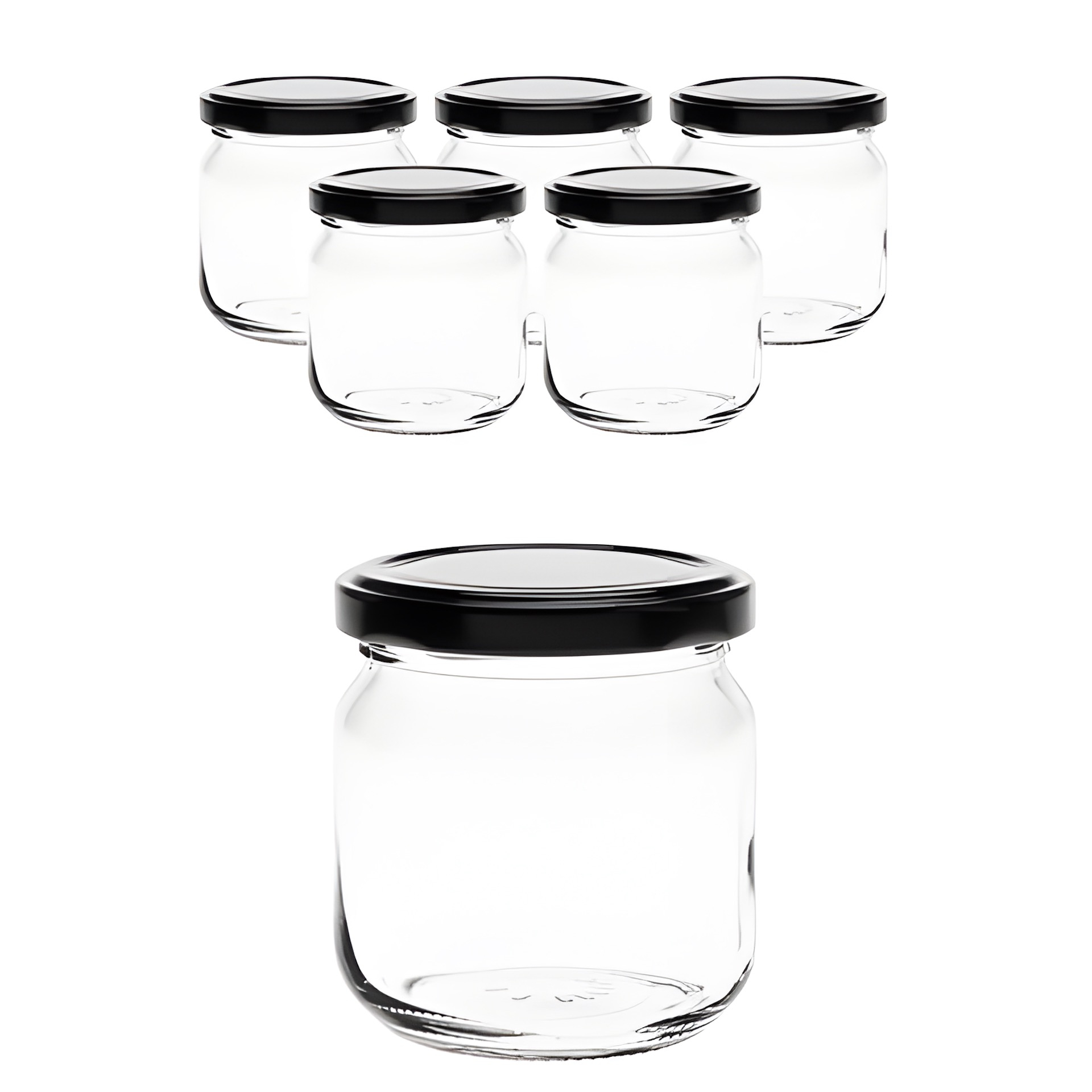 6er Set Rundglas 212 ml nieder mit Deckel schwarz