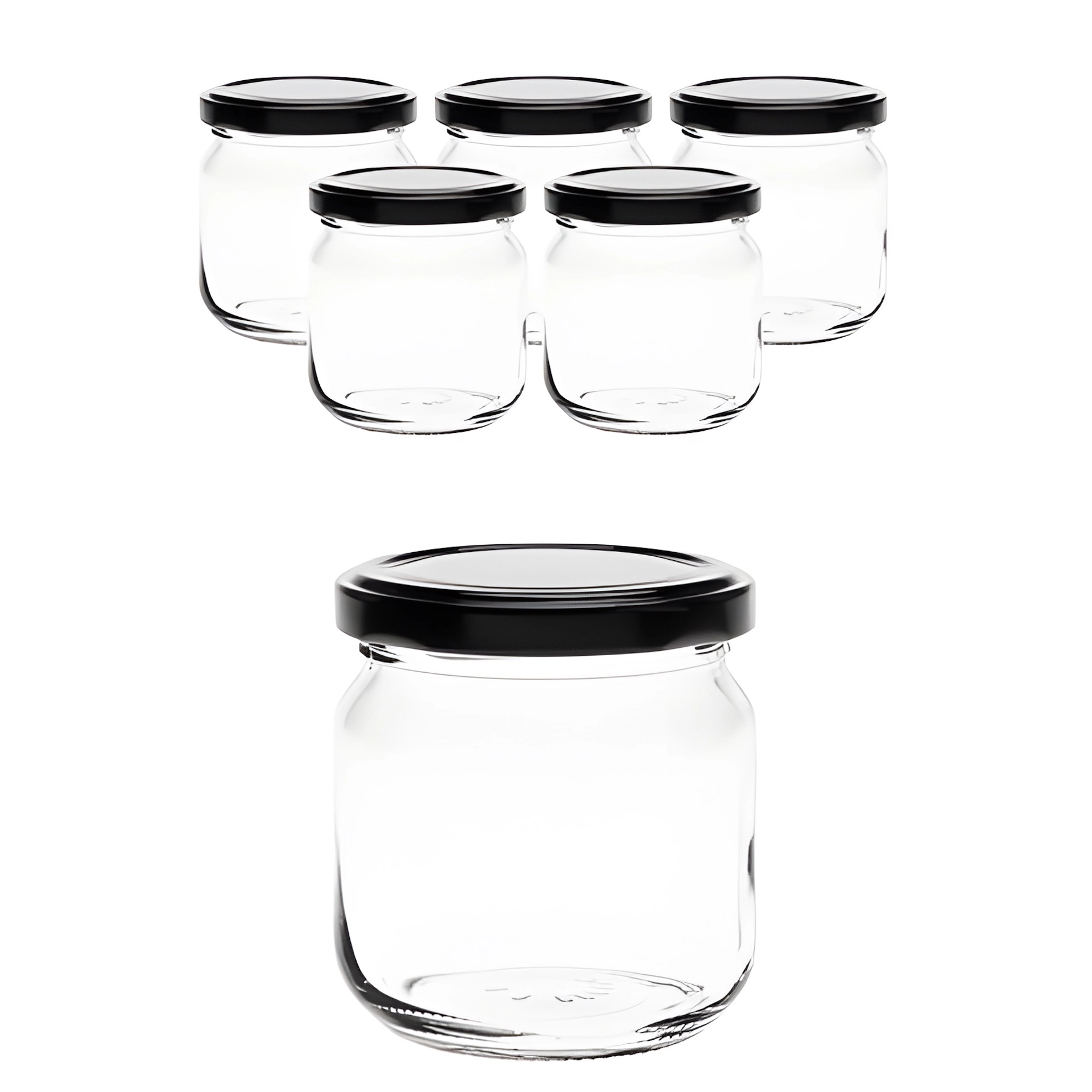 6er Set Rundglas 212 ml nieder mit Deckel schwarz