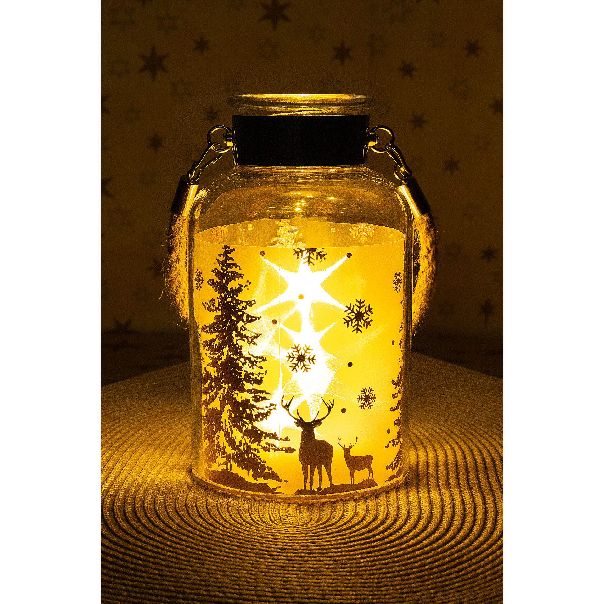 Deko-Glaslampe 'Winterwald' gold mit Effektfolie und 5 LEDs