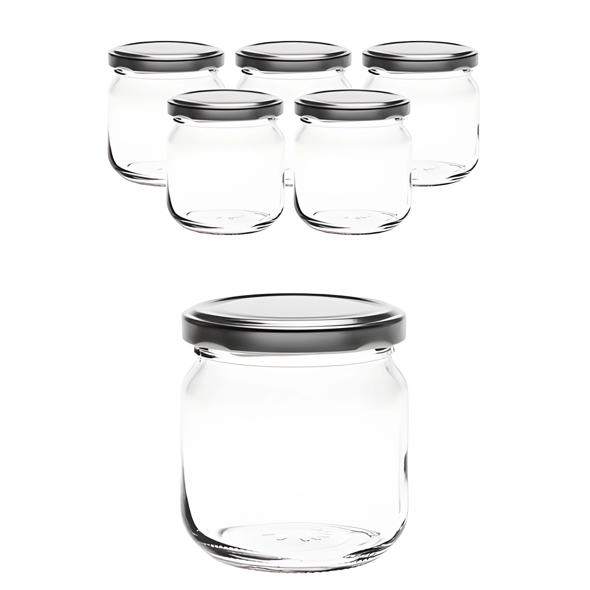 6er Set Rundglas 212 ml nieder mit Deckel silber