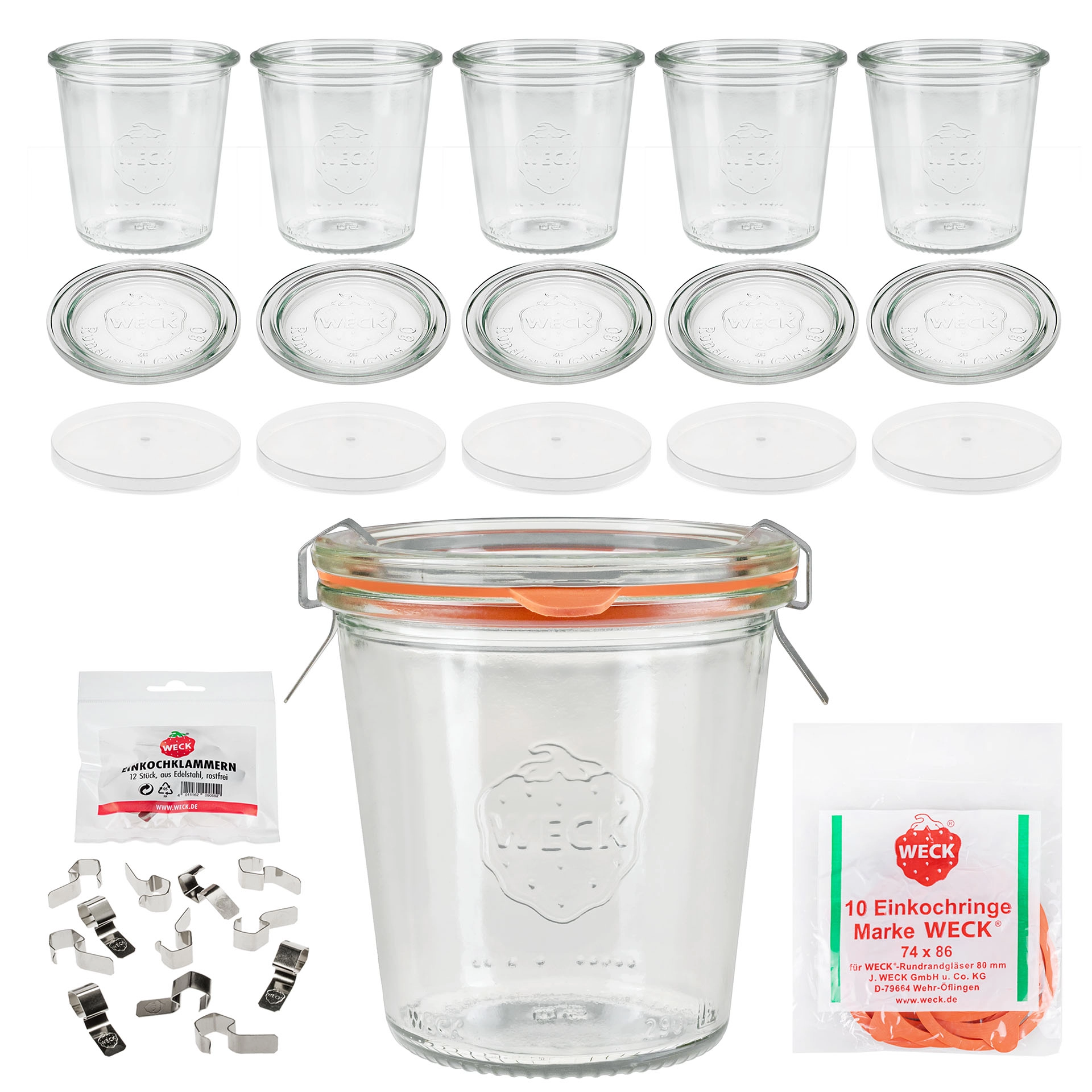WECK-Sturzglas 290 ml hoch mit Klarsichtdeckel, 6er Set