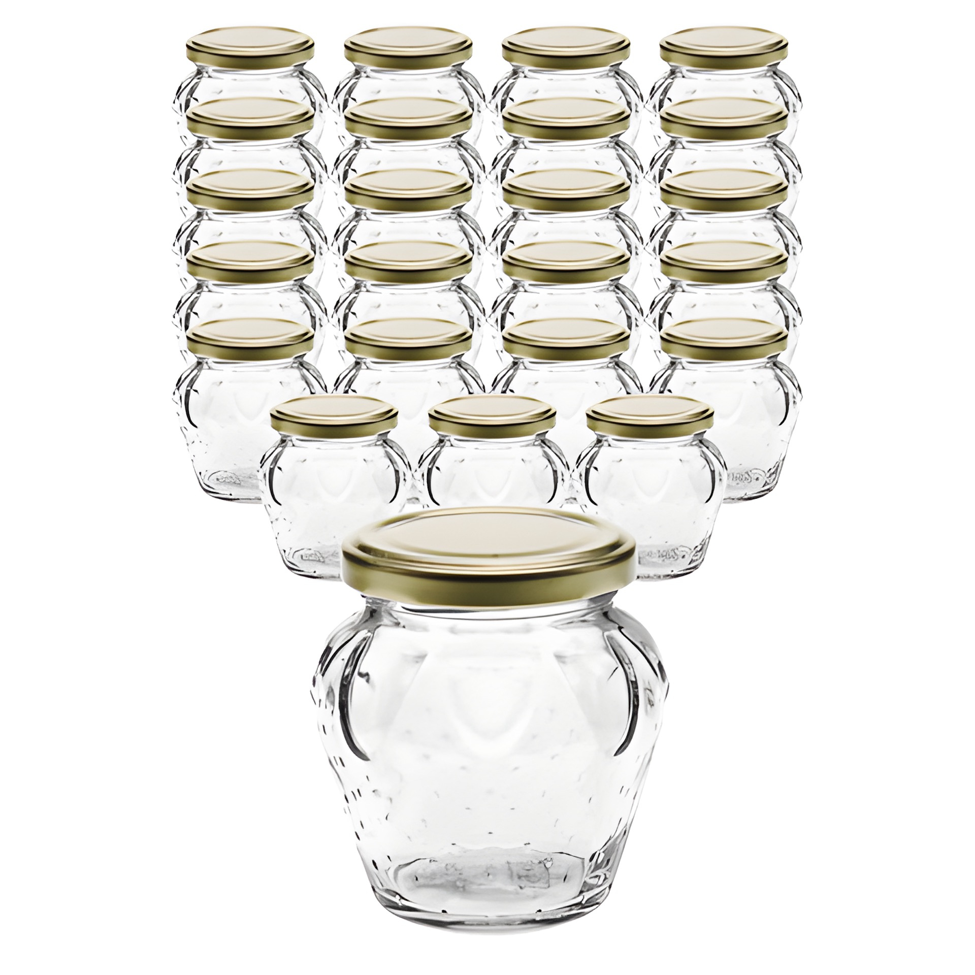 24er Set Erdbeerglas 230 ml mit Deckel gold
