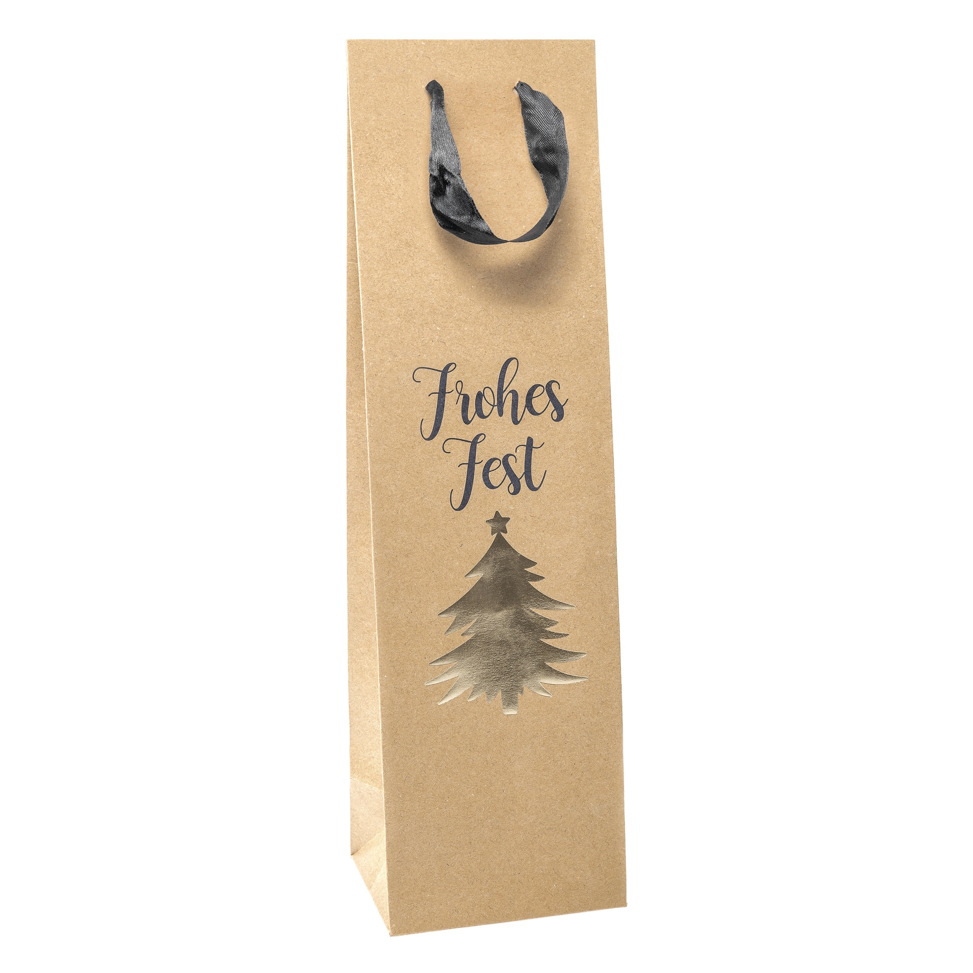 Flaschentasche 'Frohes Fest' natur, 10 x 8 x 35 cm